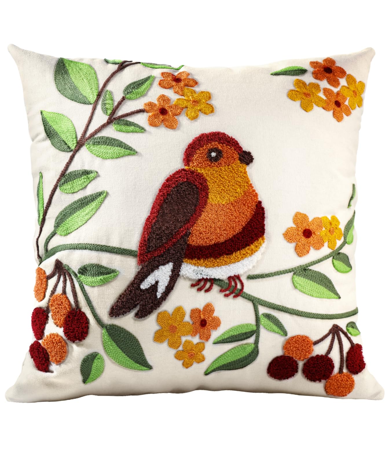 Embroidered Throw Pillow Cover - 18x18 Decorative Pillow Cover with Zipper Aesthetic Cute Design Boho Spring Summer Throw Pillowcase for Living Room Couch Sofa Bed, Flower Cats