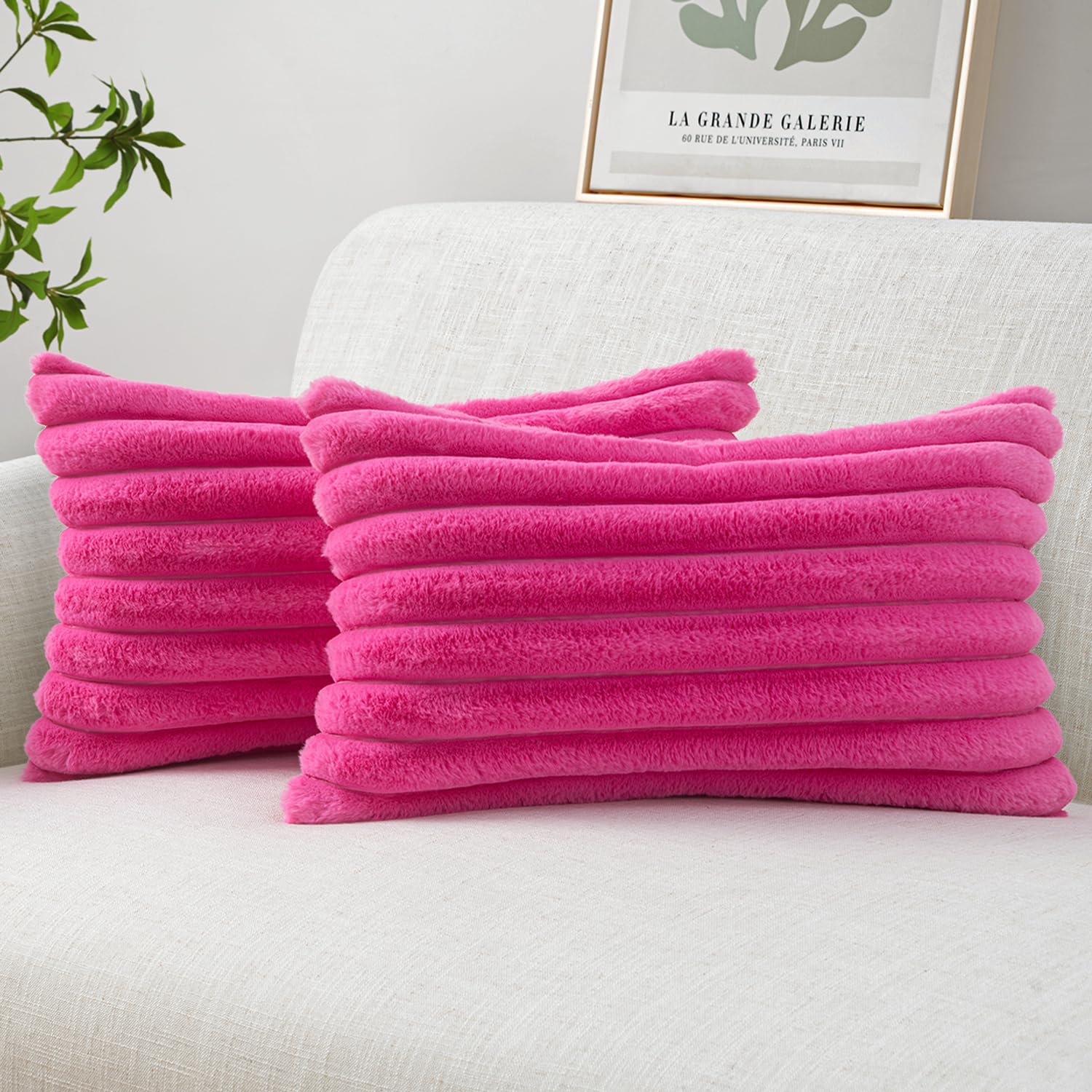 MIULEE Faux Fur Decorative Throw Pillow Covers 18x18 Inch Set of 2, Modern Spring Home Decor Soft Plush Couch Pillows Cozy Fluffy Cushion Covers for Sofa Bed Beige