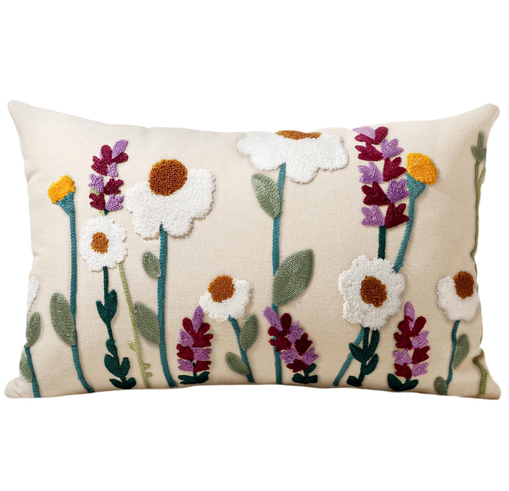 Embroidered Throw Pillow Cover - 18x18 Decorative Pillow Cover with Zipper Aesthetic Cute Design Boho Spring Summer Throw Pillowcase for Living Room Couch Sofa Bed, Flower Cats