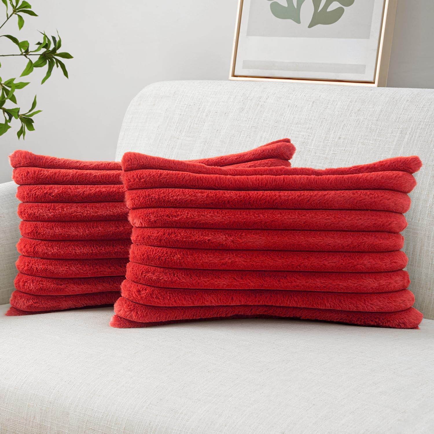 MIULEE Faux Fur Decorative Throw Pillow Covers 18x18 Inch Set of 2, Modern Spring Home Decor Soft Plush Couch Pillows Cozy Fluffy Cushion Covers for Sofa Bed Sage Green