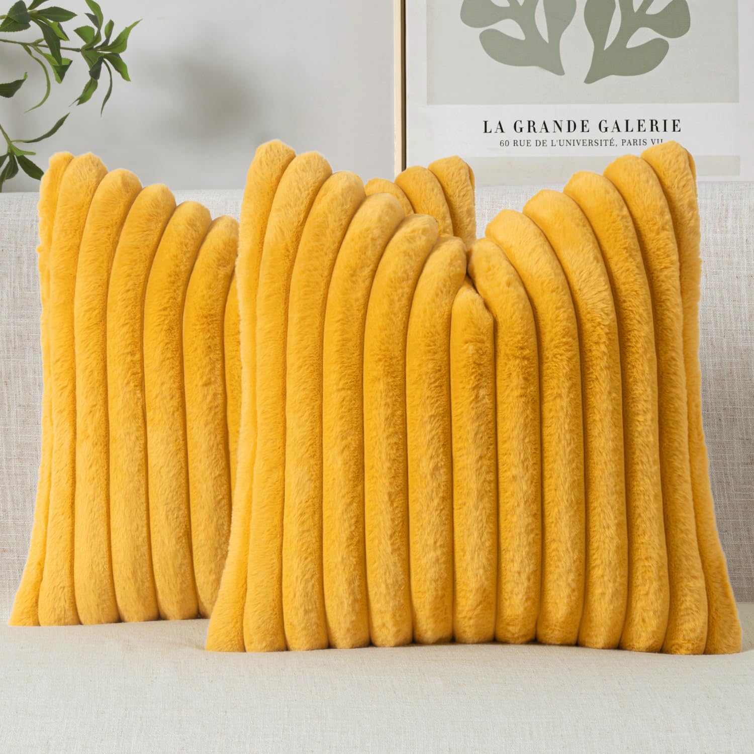 MIULEE Faux Fur Decorative Throw Pillow Covers 18x18 Inch Set of 2, Modern Spring Home Decor Soft Plush Couch Pillows Cozy Fluffy Cushion Covers for Sofa Bed Sage Green