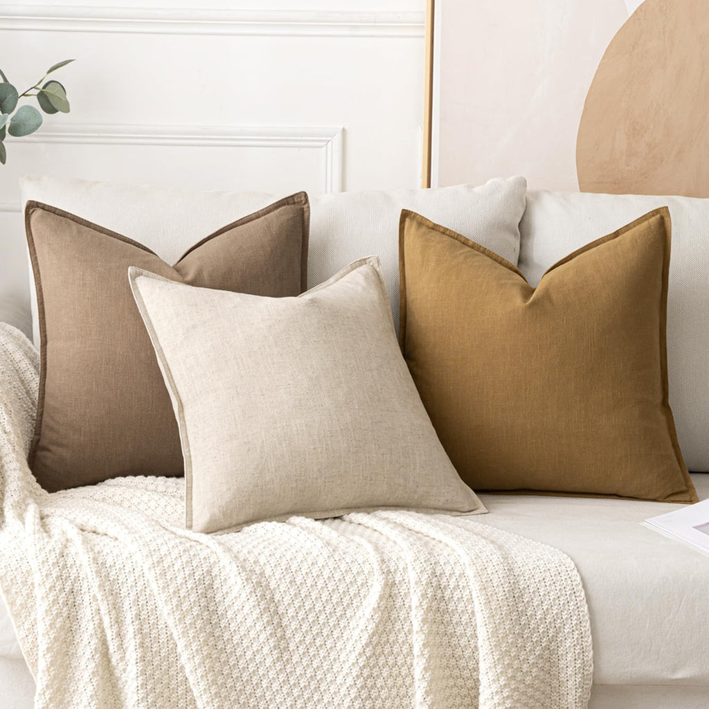 MIULEE Decorative Linen Pillow Covers 20x20 Inch Natural Beige Boho Farmhouse Neutral Couch Throw Pillows for Bed Pack of 2 Accent Modern Pillowcase Sofa Livingroom Home Decor