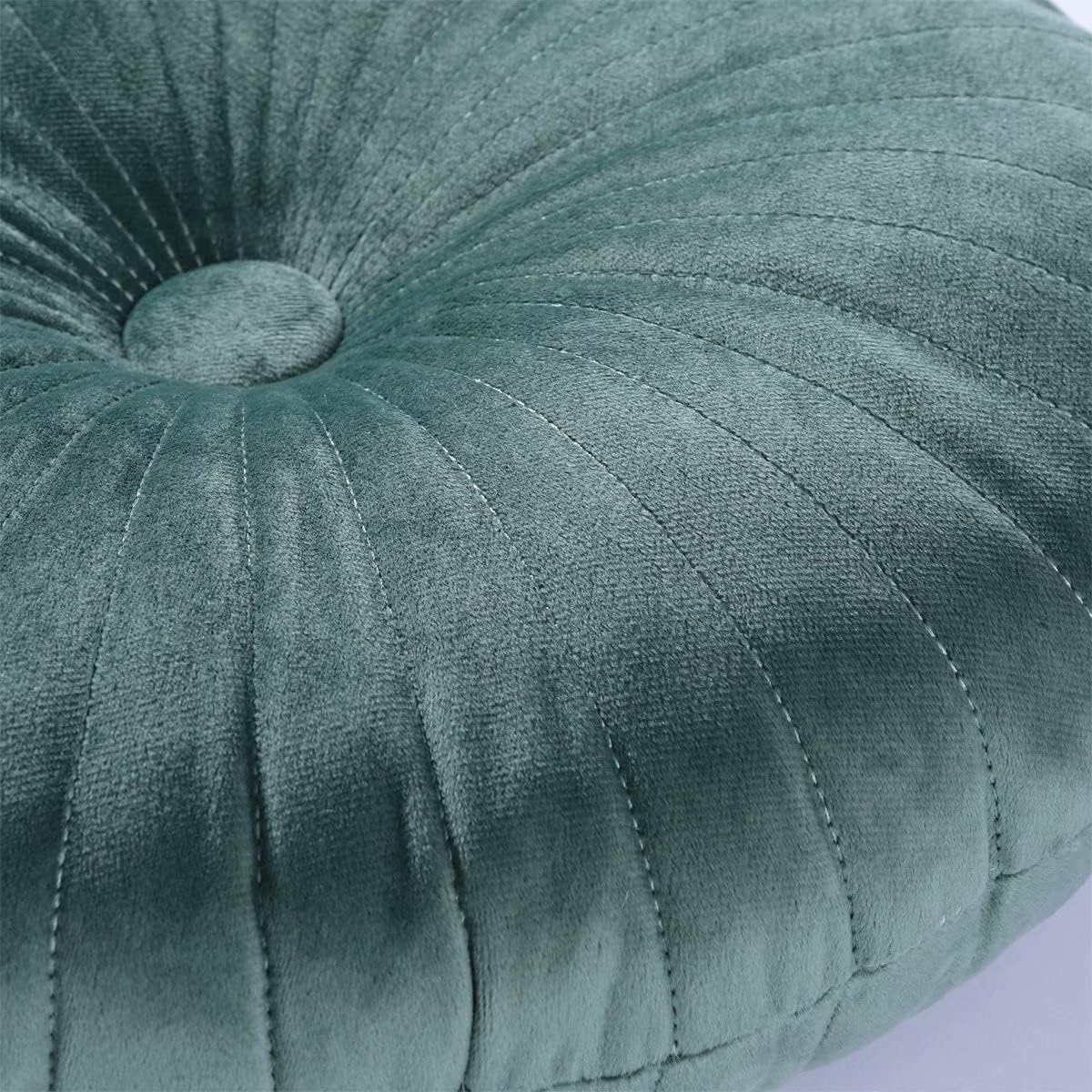 HLOVME Round Pillow Cushion for Couch Velvet Decorative Small Throw Pillow Solid Color for Living Room Bed Floor 13.7”, Green