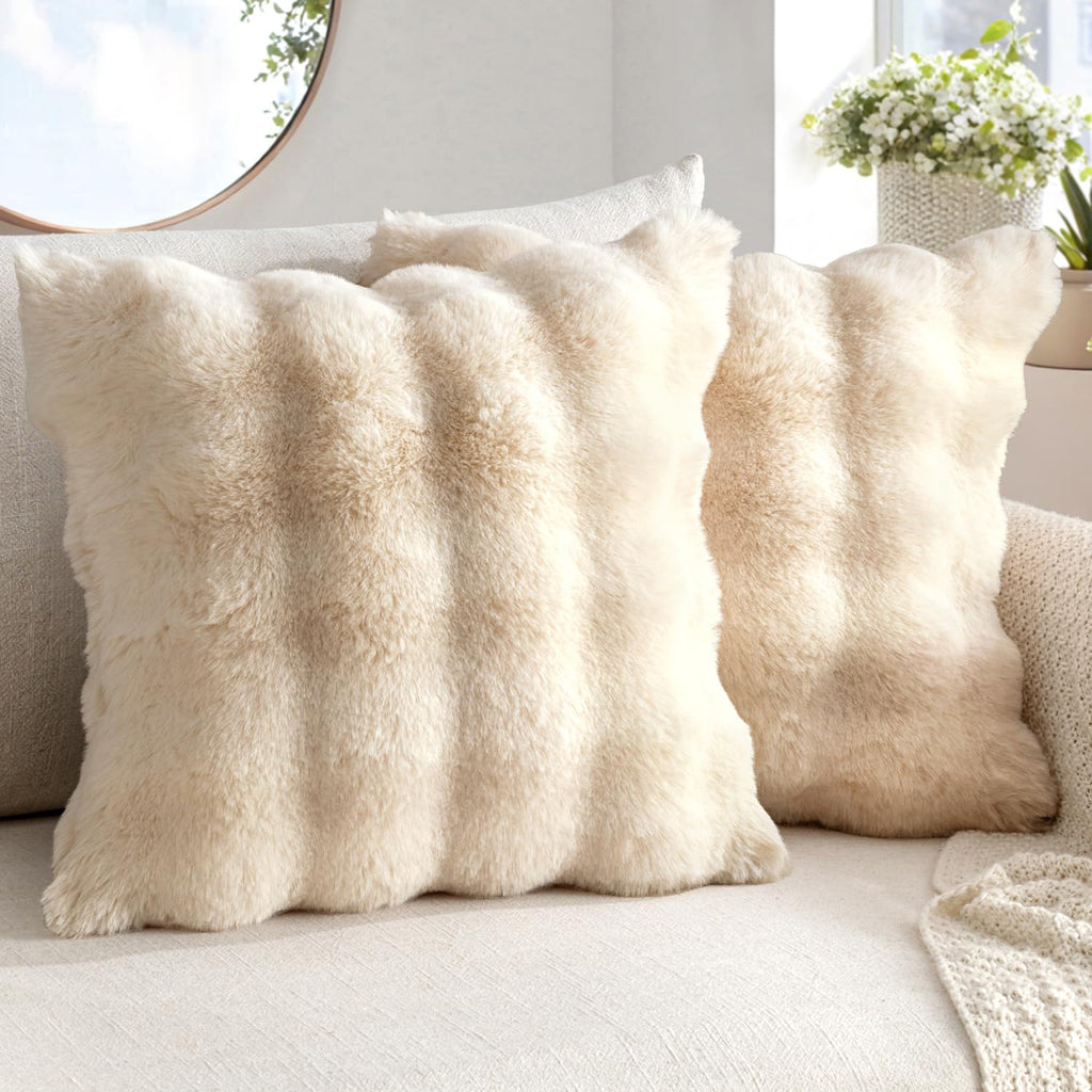 MIULEE Faux Fur Pillow Covers Thick Soft Plush Throw Pillows Luxury Spring Home Decor for Holiday Couch Bedroom Living Room Sofa,18x18 Inch Pack of 2 White