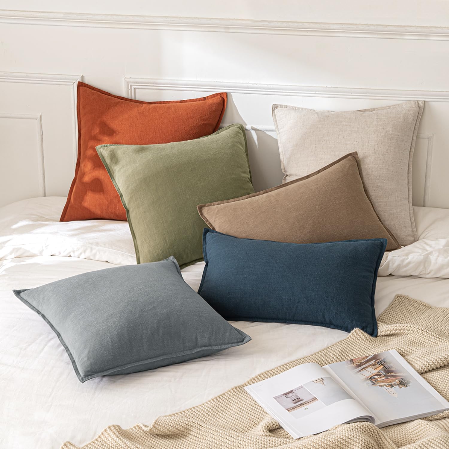 MIULEE Decorative Linen Pillow Covers 20x20 Inch Natural Beige Boho Farmhouse Neutral Couch Throw Pillows for Bed Pack of 2 Accent Modern Pillowcase Sofa Livingroom Home Decor