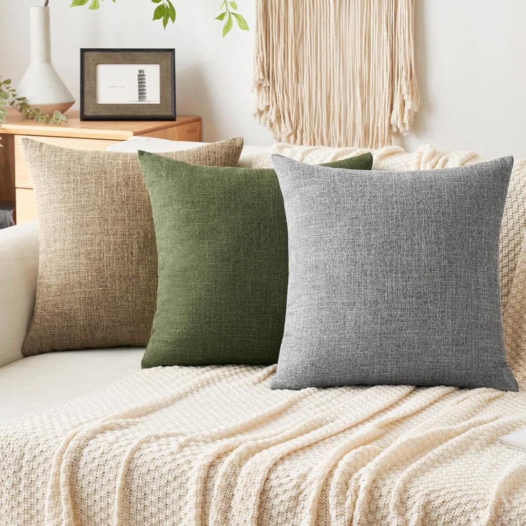MIULEE Pack of 2 Decorative Linen Burlap Pillow Covers Spring Farmhouse Boho Accent Pillowcases for Sofa Car Couch Bedroom Living Room Decor 18x18 Inch Dark Olive Green