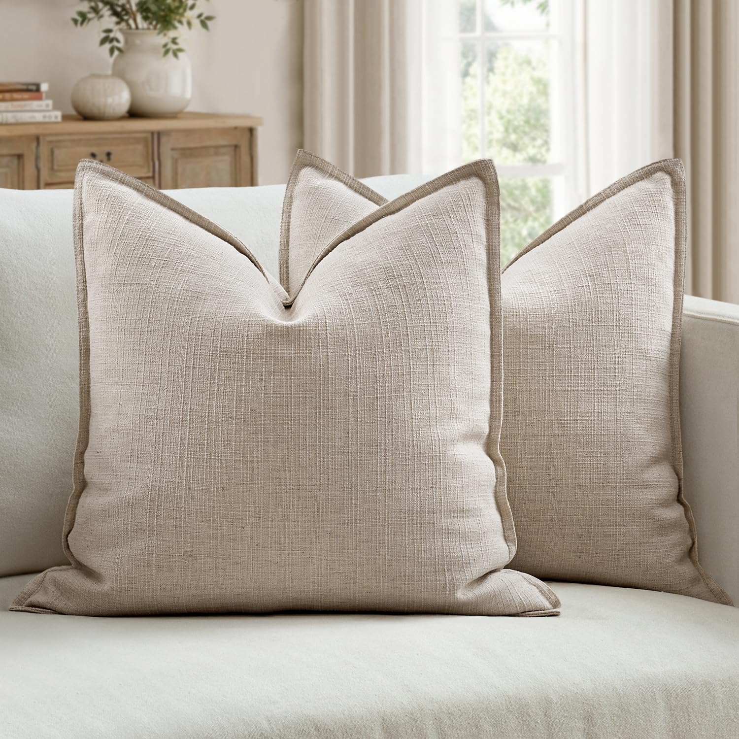 MIULEE Pack of 2 Thick Textured Couch Throw Pillow Covers, Navy Blue Decorative Pillow Covers 20x20, Neutral Linen Cushion Cases for Sofa Bed Living Room Modern Farmhouse Home Decor, No Filling