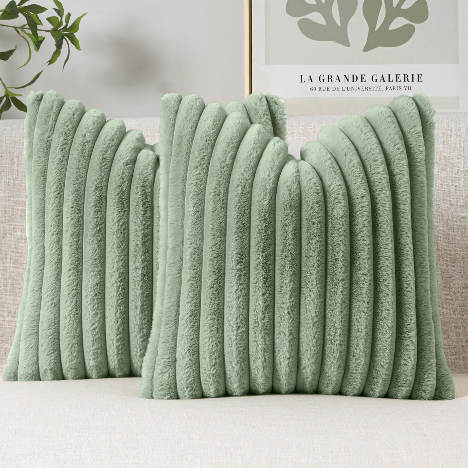MIULEE Faux Fur Decorative Throw Pillow Covers 18x18 Inch Set of 2, Modern Spring Home Decor Soft Plush Couch Pillows Cozy Fluffy Cushion Covers for Sofa Bed Beige