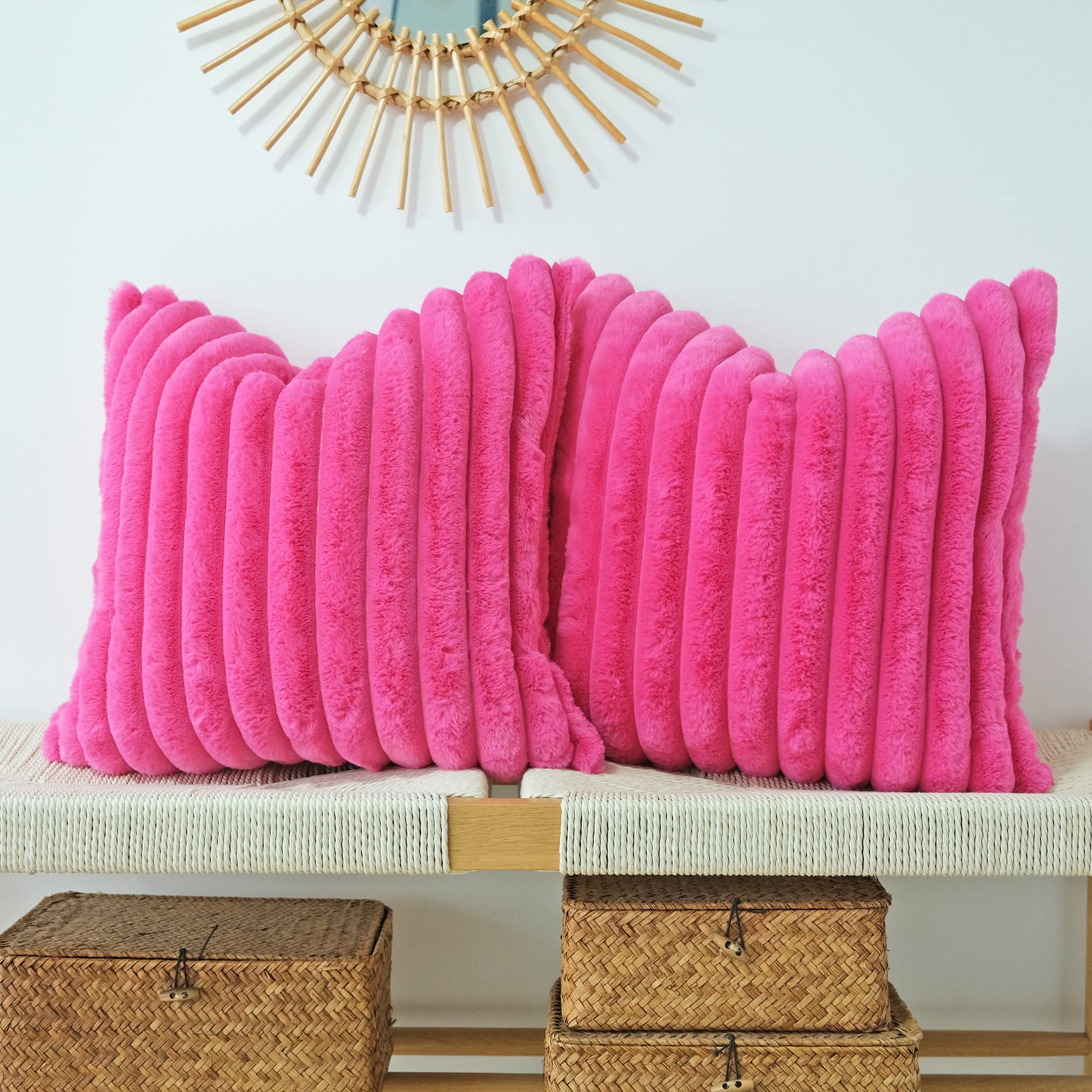 JOJUSIS Pack of 2 Faux Fur Plush Decorative Throw Pillow Covers Couch Cushion Case Soft Pillowcases (Beige, 18 x 18 Inch)