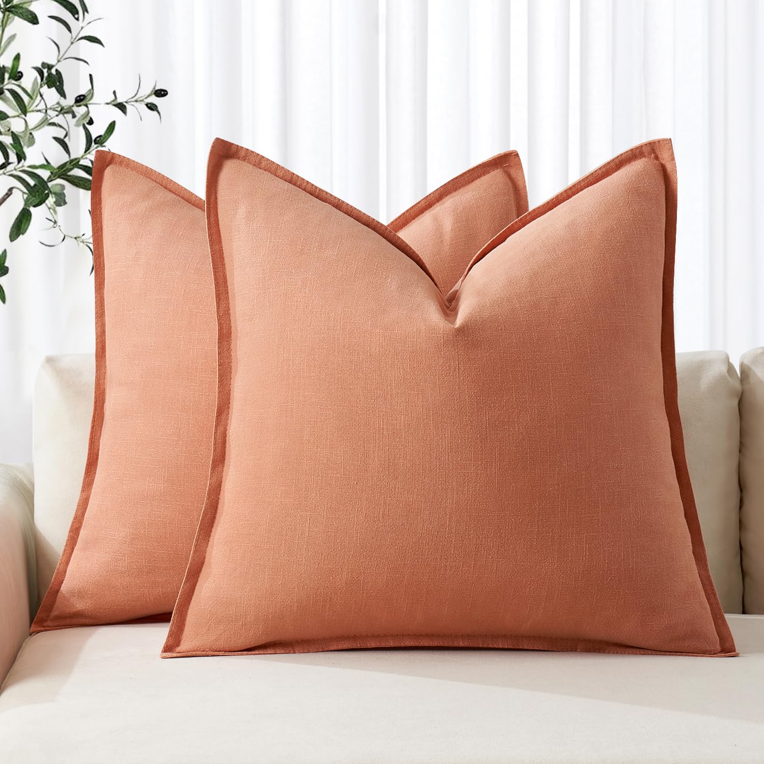MIULEE Decorative Linen Pillow Covers 20x20 Inch Natural Beige Boho Farmhouse Neutral Couch Throw Pillows for Bed Pack of 2 Accent Modern Pillowcase Sofa Livingroom Home Decor
