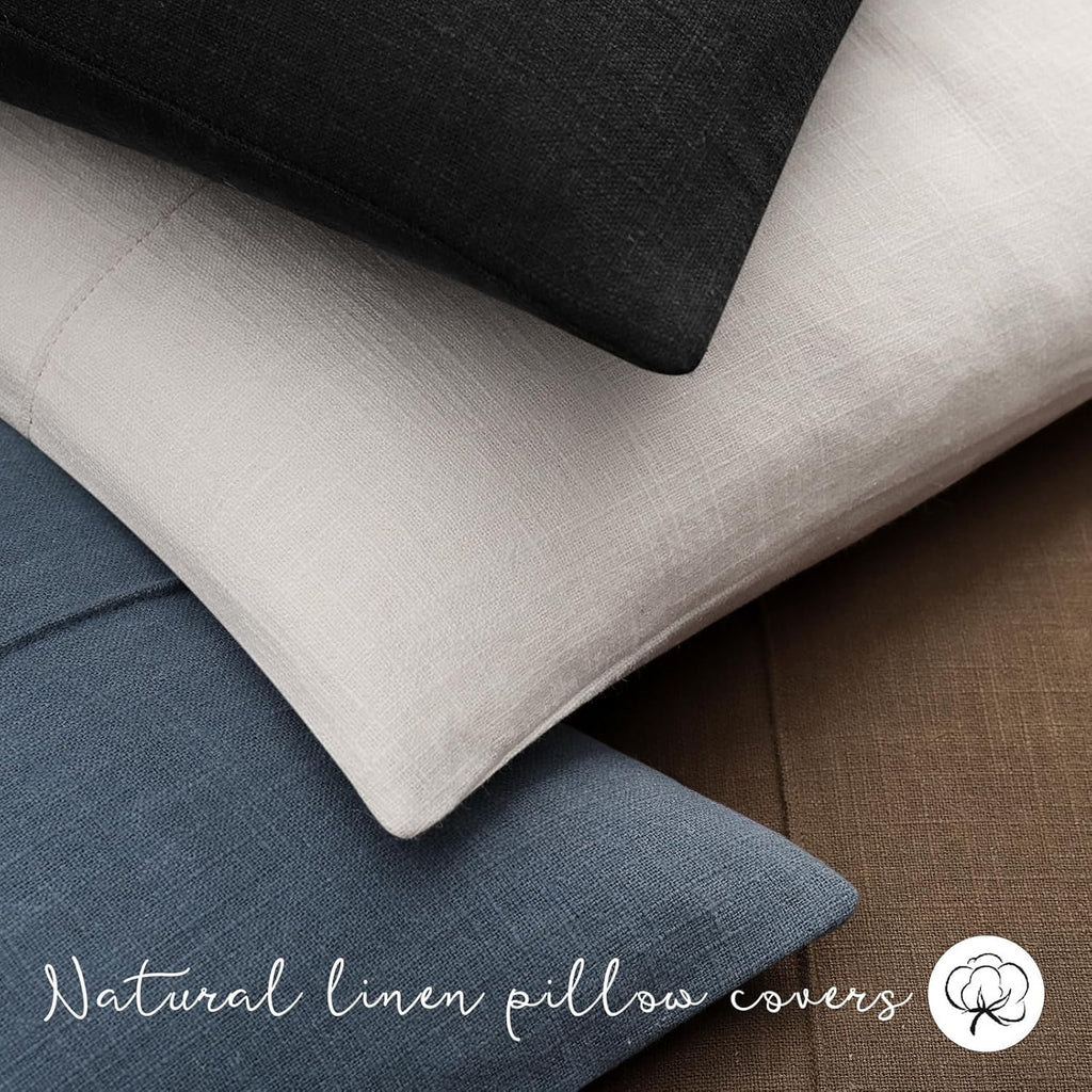 Decorative Linen Throw Pillow Covers 22x22 Set of 2 Solid handcrafted Striped Cushion Covers for Bed Soft Modern Farmhouse Neutral Pillowcase for Couch Bedroom Living Room Home Decor(Cream White)