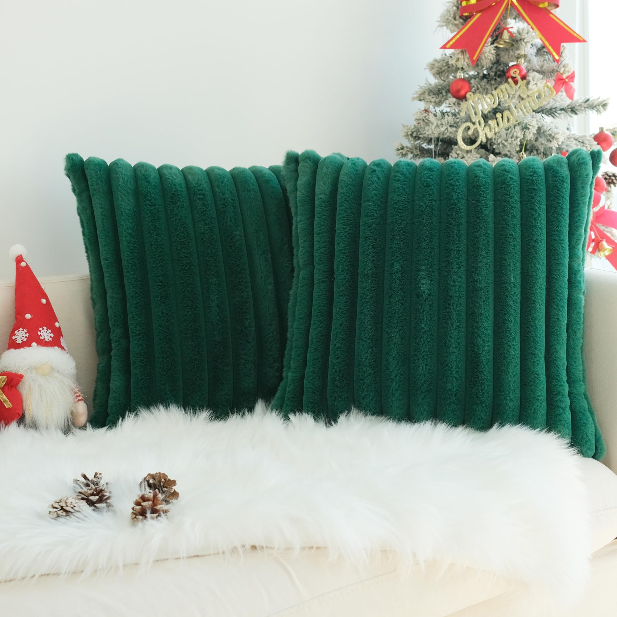 JOJUSIS Pack of 2 Faux Fur Plush Decorative Throw Pillow Covers Couch Cushion Case Soft Pillowcases (Beige, 18 x 18 Inch)