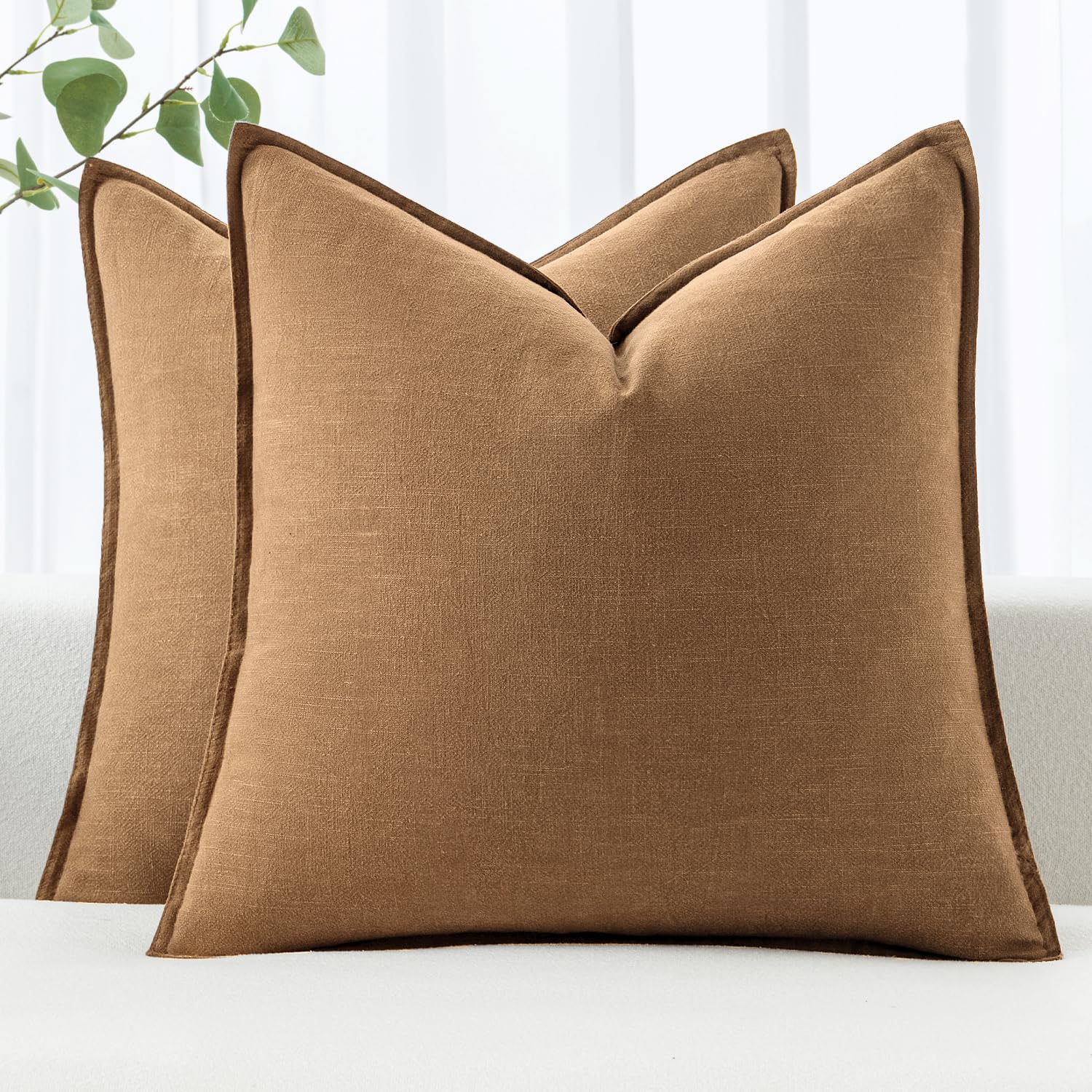 MIULEE Decorative Linen Pillow Covers 20x20 Inch Natural Beige Boho Farmhouse Neutral Couch Throw Pillows for Bed Pack of 2 Accent Modern Pillowcase Sofa Livingroom Home Decor