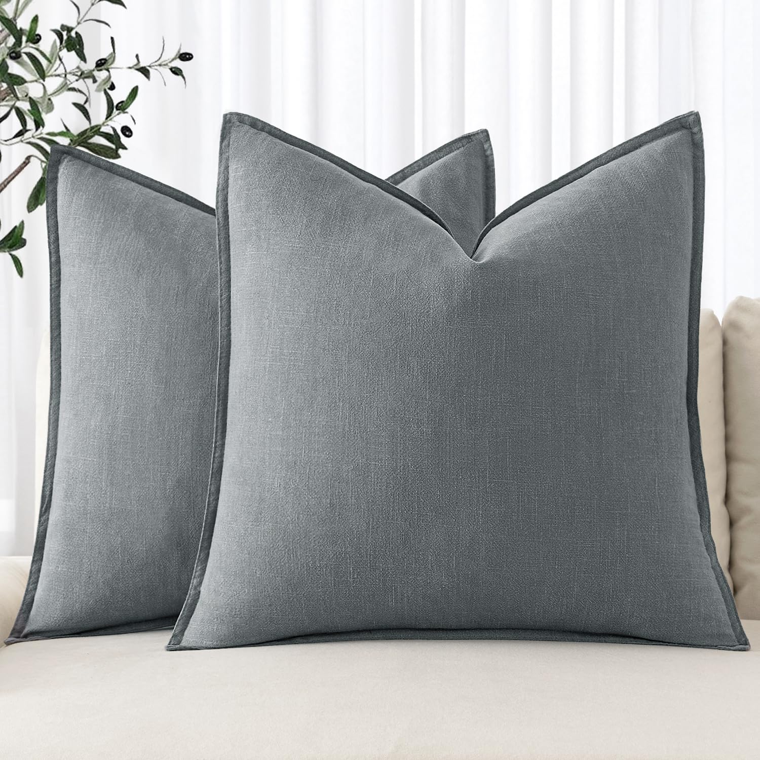 MIULEE Decorative Linen Pillow Covers 20x20 Inch Natural Beige Boho Farmhouse Neutral Couch Throw Pillows for Bed Pack of 2 Accent Modern Pillowcase Sofa Livingroom Home Decor