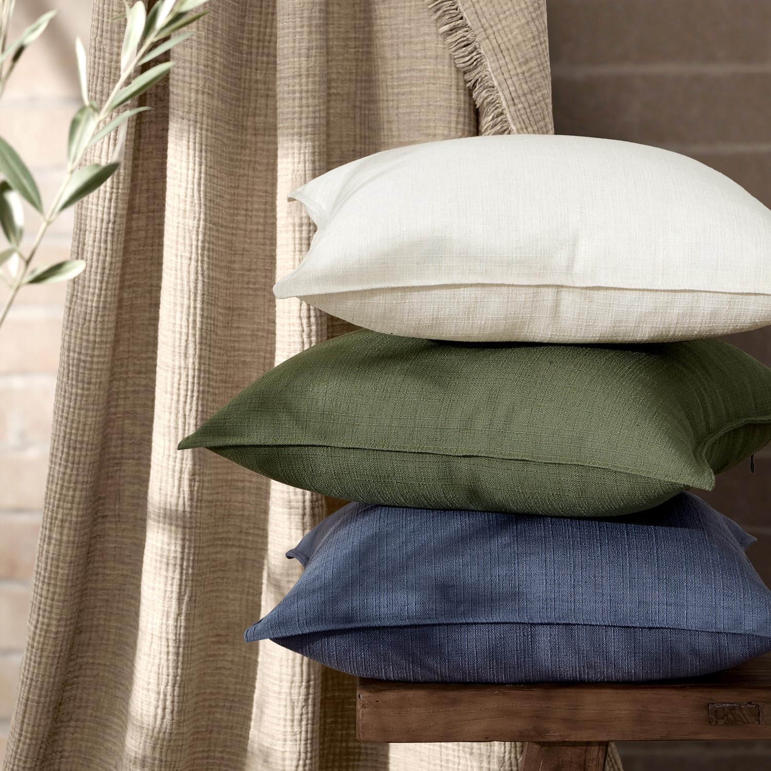 MIULEE Pack of 2 Thick Textured Couch Throw Pillow Covers, Navy Blue Decorative Pillow Covers 20x20, Neutral Linen Cushion Cases for Sofa Bed Living Room Modern Farmhouse Home Decor, No Filling