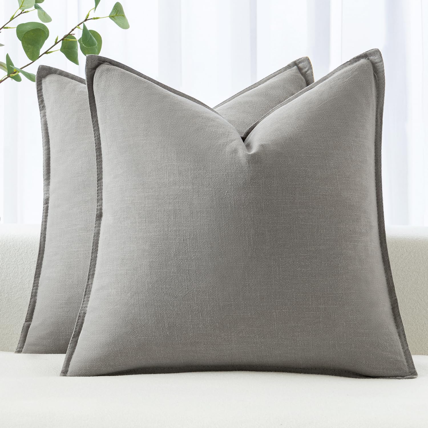 MIULEE Decorative Linen Pillow Covers 20x20 Inch Natural Beige Boho Farmhouse Neutral Couch Throw Pillows for Bed Pack of 2 Accent Modern Pillowcase Sofa Livingroom Home Decor