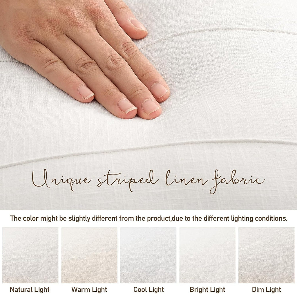 Decorative Linen Throw Pillow Covers 22x22 Set of 2 Solid handcrafted Striped Cushion Covers for Bed Soft Modern Farmhouse Neutral Pillowcase for Couch Bedroom Living Room Home Decor(Cream White)