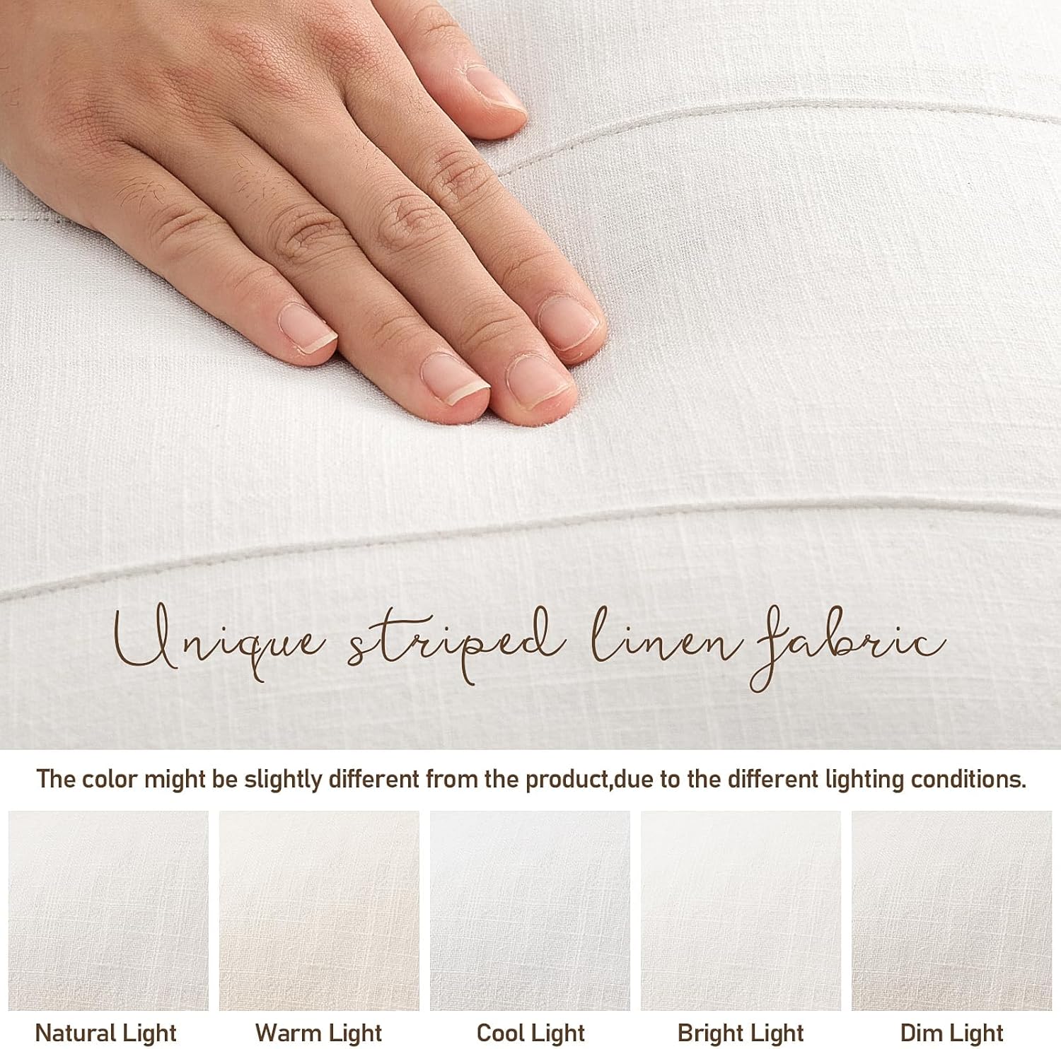 Decorative Linen Throw Pillow Covers 22x22 Set of 2 Solid handcrafted Striped Cushion Covers for Bed Soft Modern Farmhouse Neutral Pillowcase for Couch Bedroom Living Room Home Decor(Cream White)