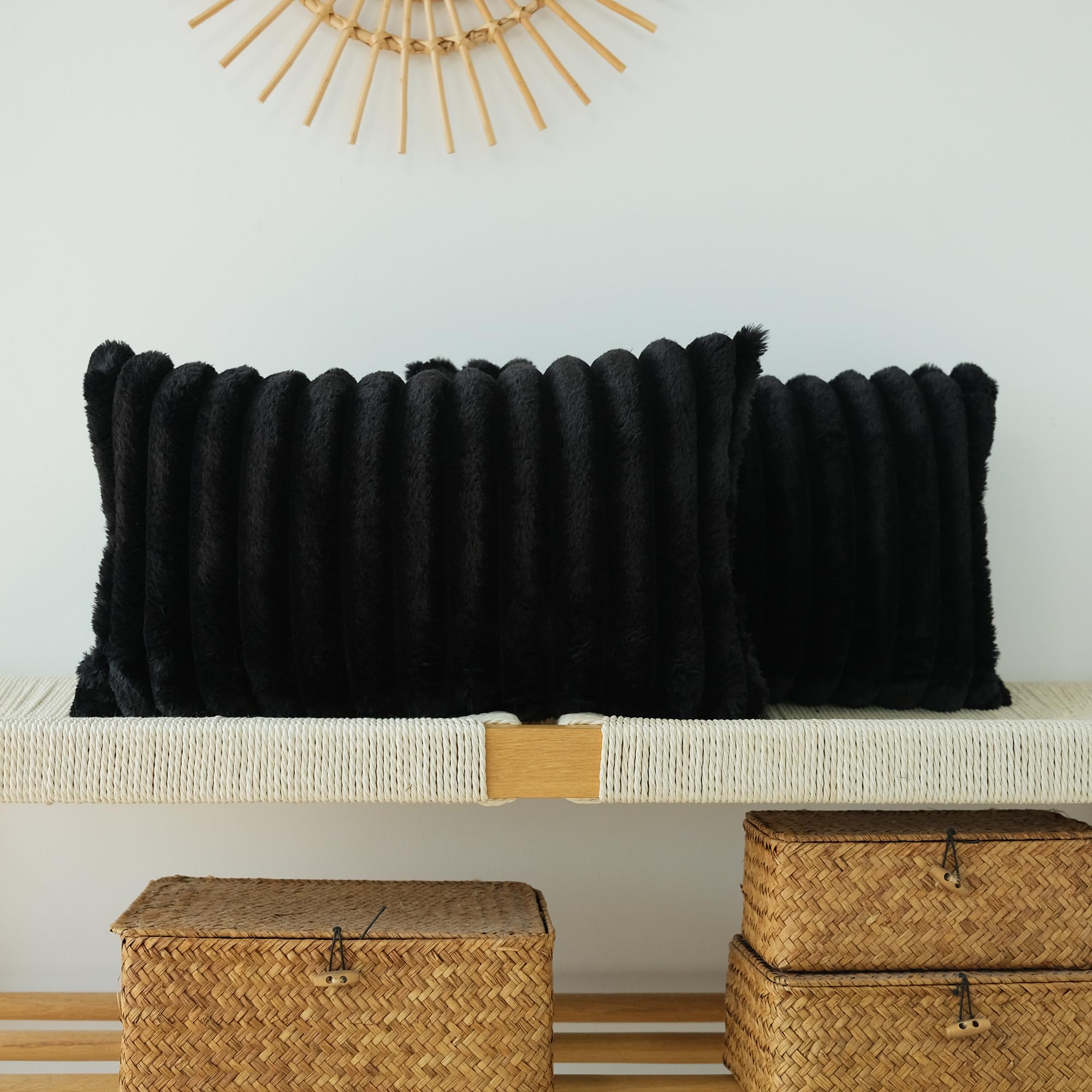 JOJUSIS Pack of 2 Faux Fur Plush Decorative Throw Pillow Covers Couch Cushion Case Soft Pillowcases (Beige, 18 x 18 Inch)