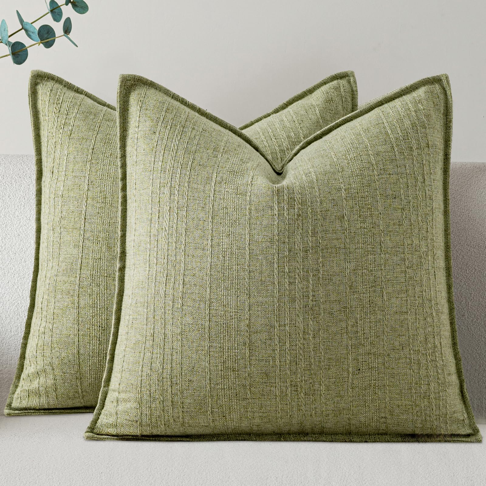 a moment Linen Pillow Covers Set of 2,Boho Farmhouse Throw Pillowcases Neutral Textured Decorative Covers for Couch Sofa Bed, Soft Linen Blend Accent Case Cushion Home Decor 18"x18" Beige Grey