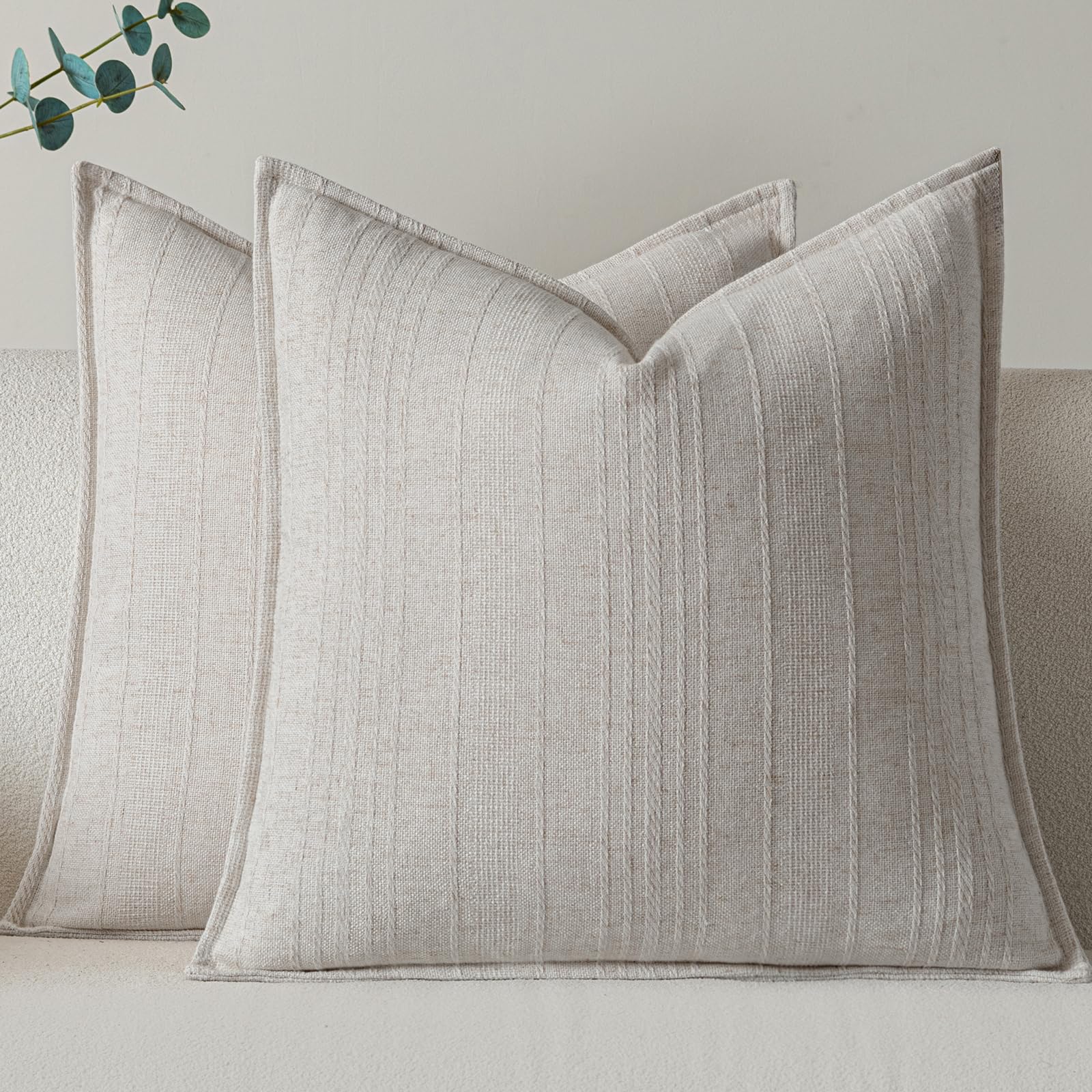 a moment Linen Pillow Covers Set of 2,Boho Farmhouse Throw Pillowcases Neutral Textured Decorative Covers for Couch Sofa Bed, Soft Linen Blend Accent Case Cushion Home Decor 18"x18" Beige Grey
