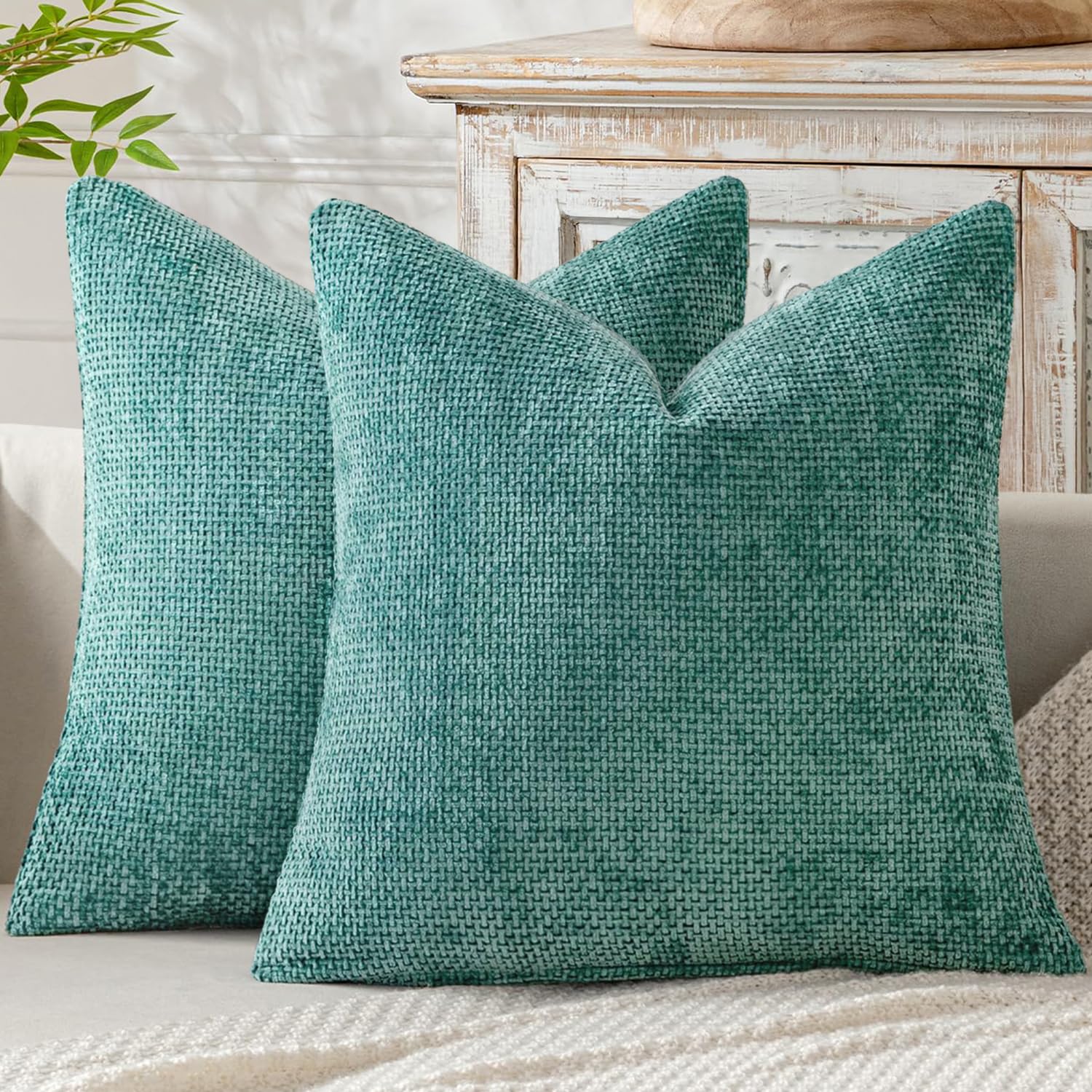 MIULEE Pack of 2 Couch Throw Pillow Covers 18x18 Inch Neutral Beige Modern Boho Accent Decorative Pillow Covers Soft Chenille Farmhouse Cushion Covers for Home Decor Bed Sofa Living Room