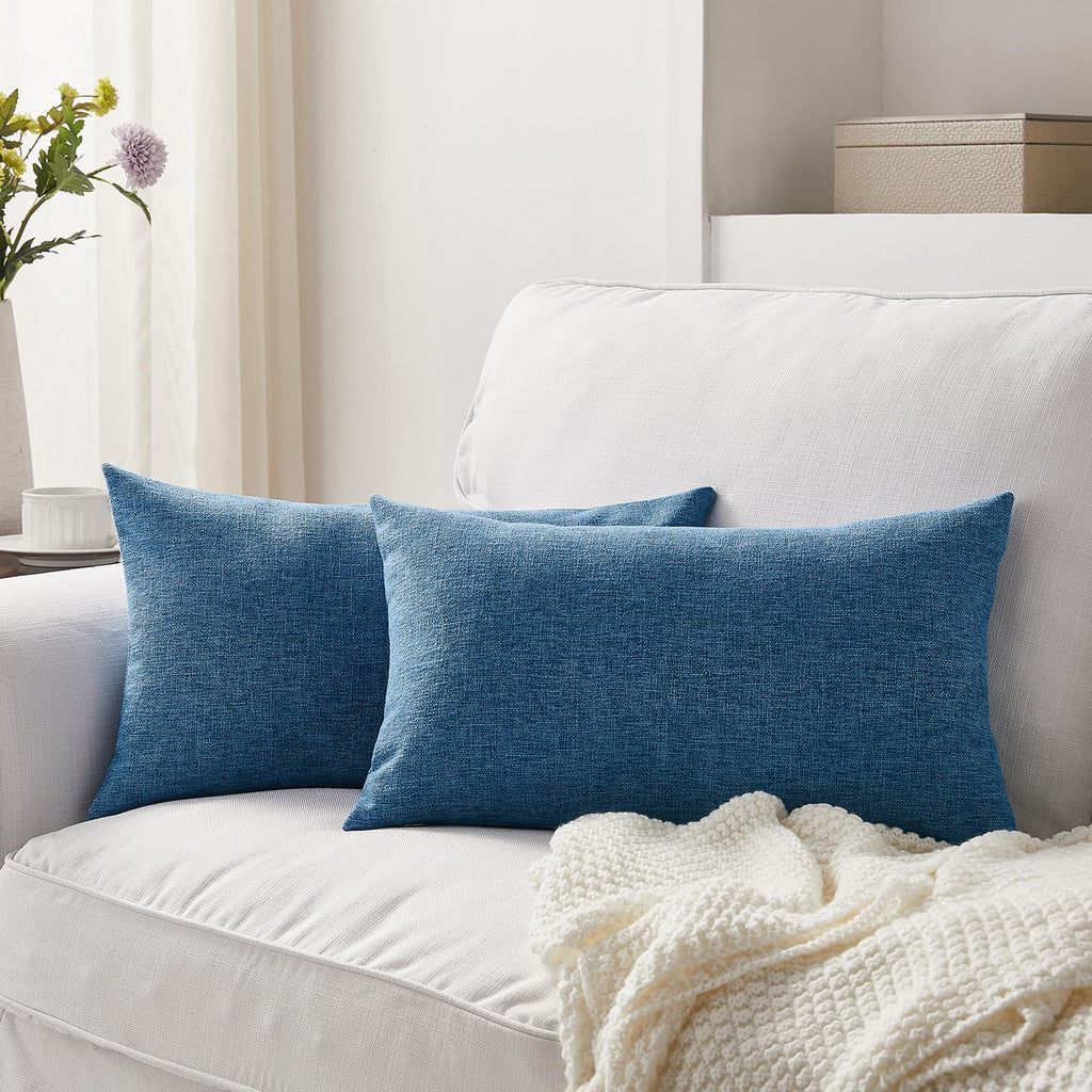 Meekio Set of 2 Ivory Throw Pillow Covers 22x22, Modern Farmhouse Linen Blend Decorative Pillow Covers for Couch Sofa Bed, Neutral Home Decor