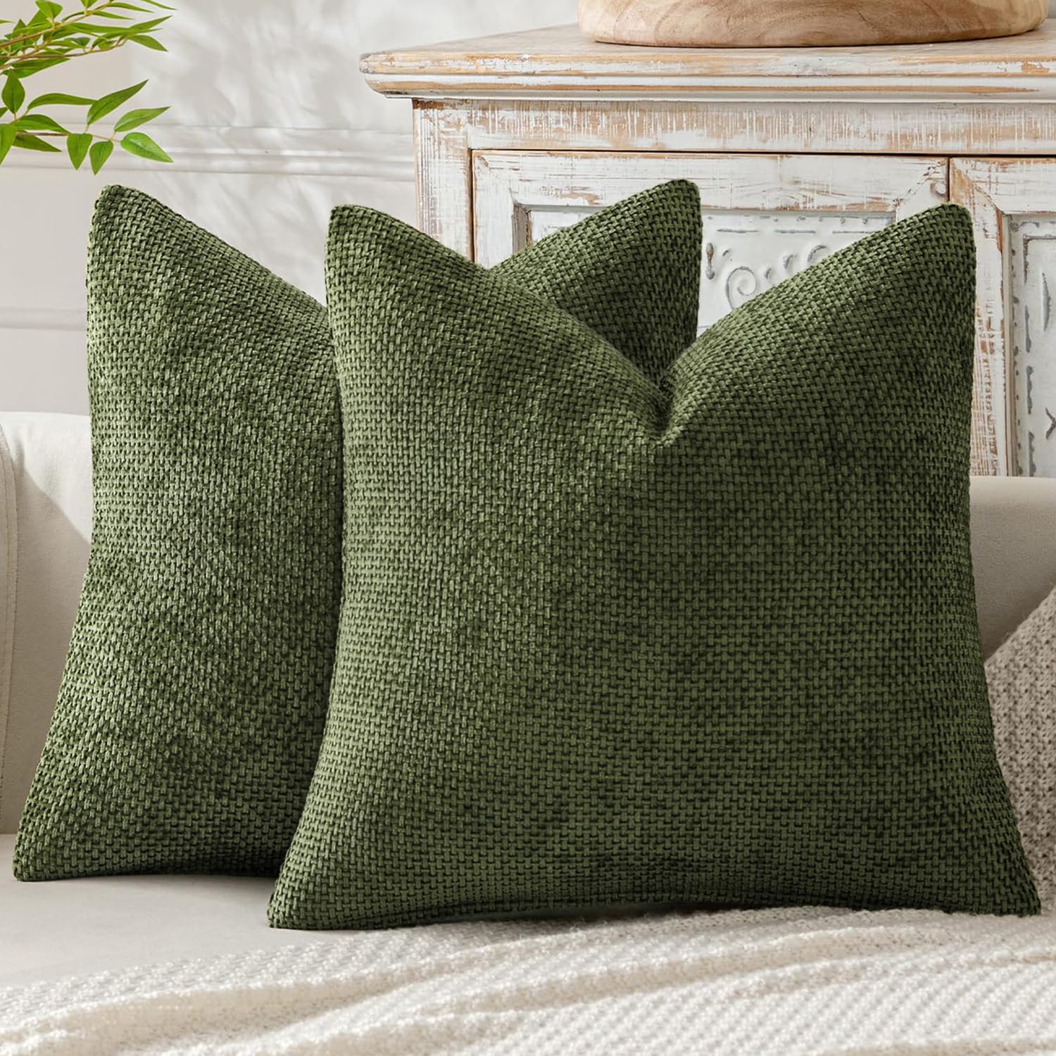 MIULEE Pack of 2 Couch Throw Pillow Covers 18x18 Inch Neutral Beige Modern Boho Accent Decorative Pillow Covers Soft Chenille Farmhouse Cushion Covers for Home Decor Bed Sofa Living Room