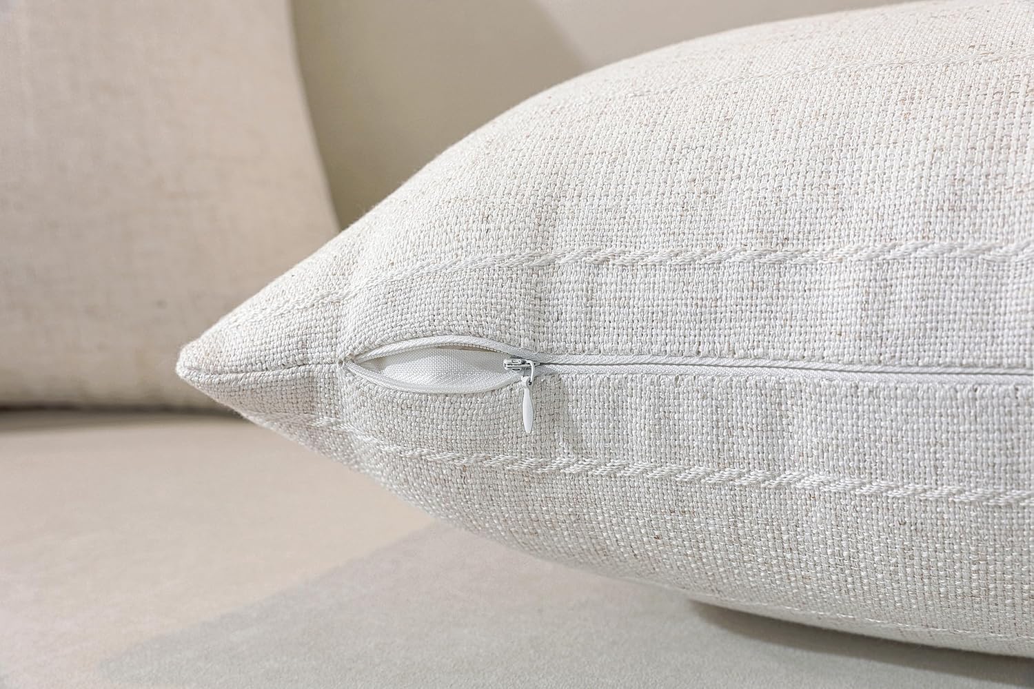 Decorative Neutral Striped Throw Pillow Covers Set of 2-18x18 Inch Boho Farmhouse Pillow Covers, Breathable & Soft Neutral Linen Blend Cushion Covers for Couch Sofa Bedroom Living Room