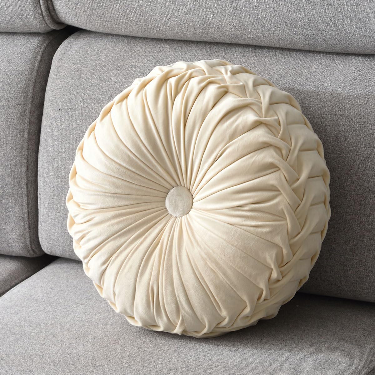 Round Throw Pillow Velvet 1 Pcs 14.17" Home Decoration Pleated 3D Pumpkin Pillow Cushion for Couch Chair Bed Car (Caramel Color)