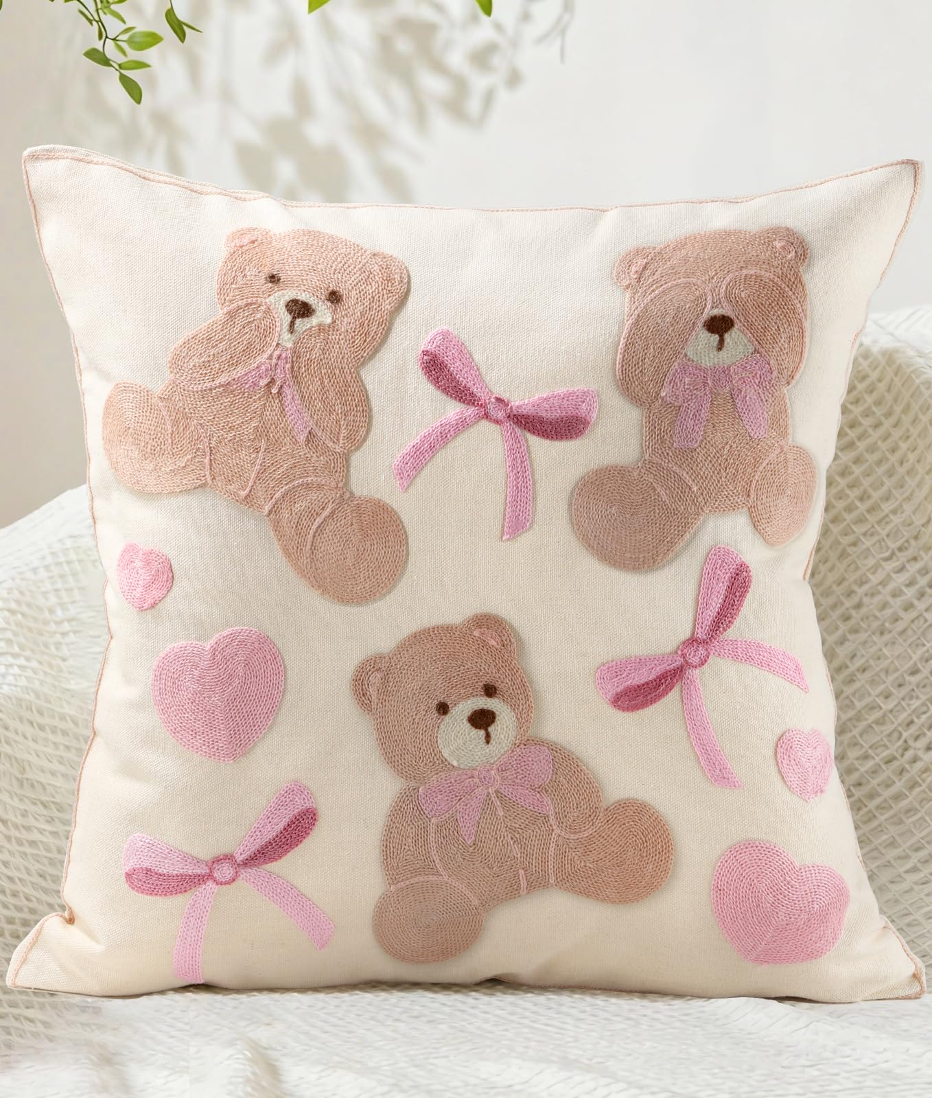 Embroidered Throw Pillow Cover 18x18 Inch - Spring Boho Decorative Pillow Covers with Zipper for Couch Sofa Bedroom Living Room Cushion Pillowcase, Birds Leaves