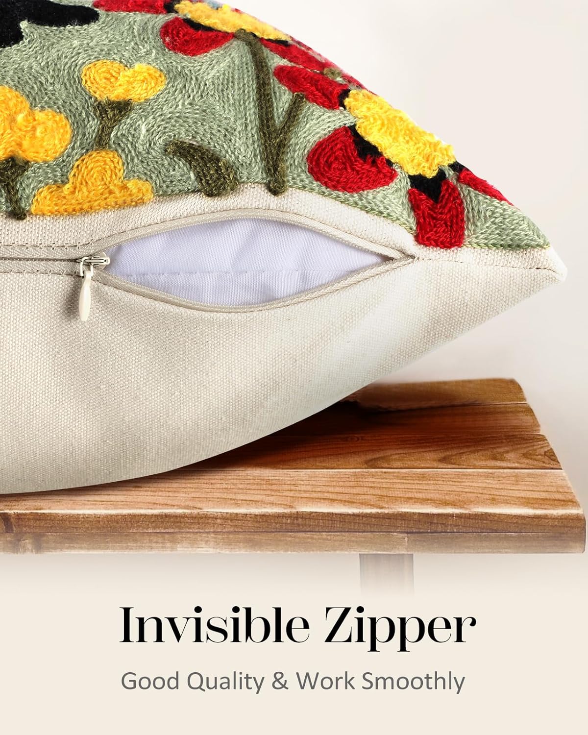 Embroidered Throw Pillow Cover - 18x18 Decorative Pillow Cover with Zipper Aesthetic Cute Design Boho Spring Summer Throw Pillowcase for Living Room Couch Sofa Bed, Flower Cats