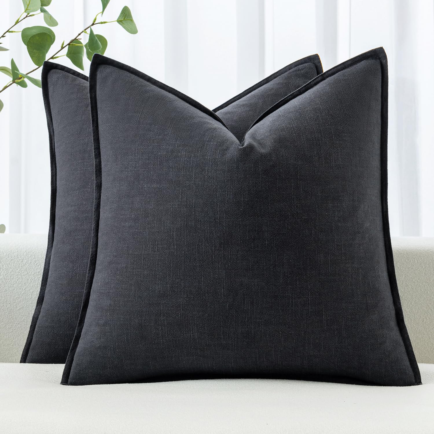 MIULEE Decorative Linen Pillow Covers 20x20 Inch Natural Beige Boho Farmhouse Neutral Couch Throw Pillows for Bed Pack of 2 Accent Modern Pillowcase Sofa Livingroom Home Decor