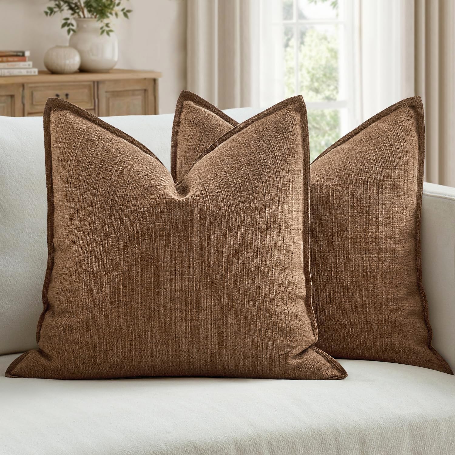 MIULEE Pack of 2 Thick Textured Couch Throw Pillow Covers, Navy Blue Decorative Pillow Covers 20x20, Neutral Linen Cushion Cases for Sofa Bed Living Room Modern Farmhouse Home Decor, No Filling