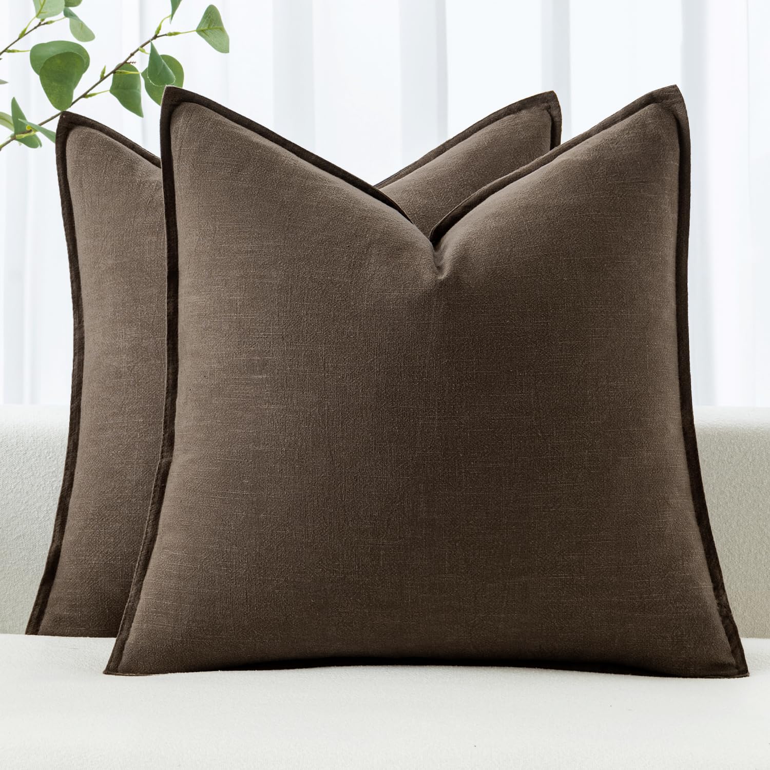 MIULEE Decorative Linen Pillow Covers 20x20 Inch Natural Beige Boho Farmhouse Neutral Couch Throw Pillows for Bed Pack of 2 Accent Modern Pillowcase Sofa Livingroom Home Decor