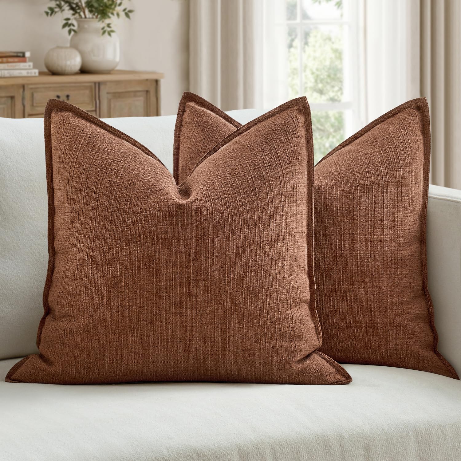 MIULEE Pack of 2 Thick Textured Couch Throw Pillow Covers, Navy Blue Decorative Pillow Covers 20x20, Neutral Linen Cushion Cases for Sofa Bed Living Room Modern Farmhouse Home Decor, No Filling