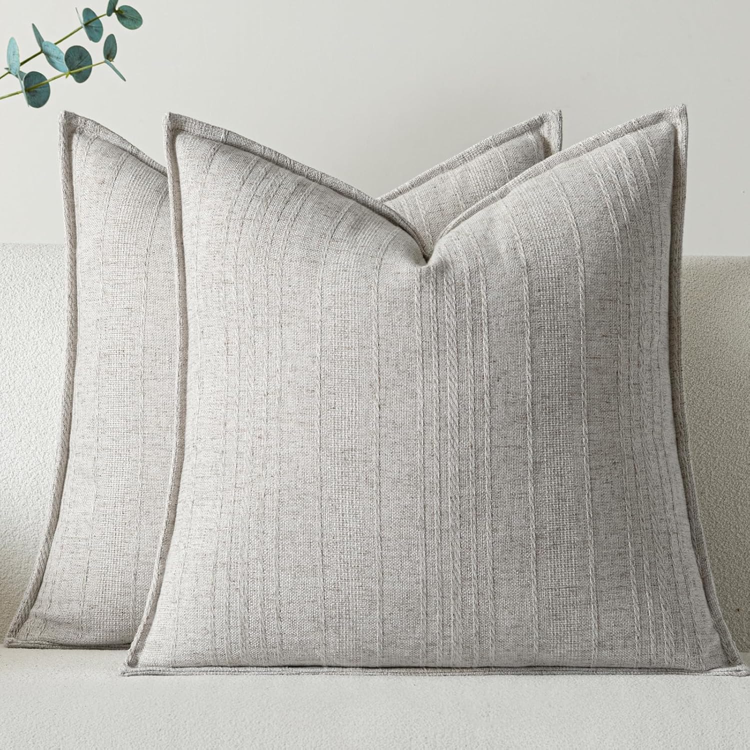 a moment Linen Pillow Covers Set of 2,Boho Farmhouse Throw Pillowcases Neutral Textured Decorative Covers for Couch Sofa Bed, Soft Linen Blend Accent Case Cushion Home Decor 18"x18" Beige Grey