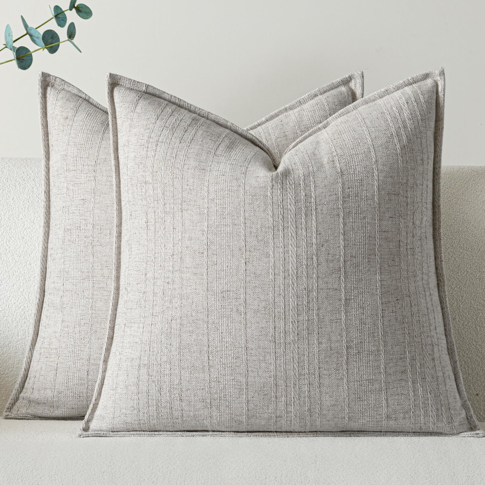 a moment Linen Pillow Covers Set of 2,Boho Farmhouse Throw Pillowcases Neutral Textured Decorative Covers for Couch Sofa Bed, Soft Linen Blend Accent Case Cushion Home Decor 18"x18" Beige Grey