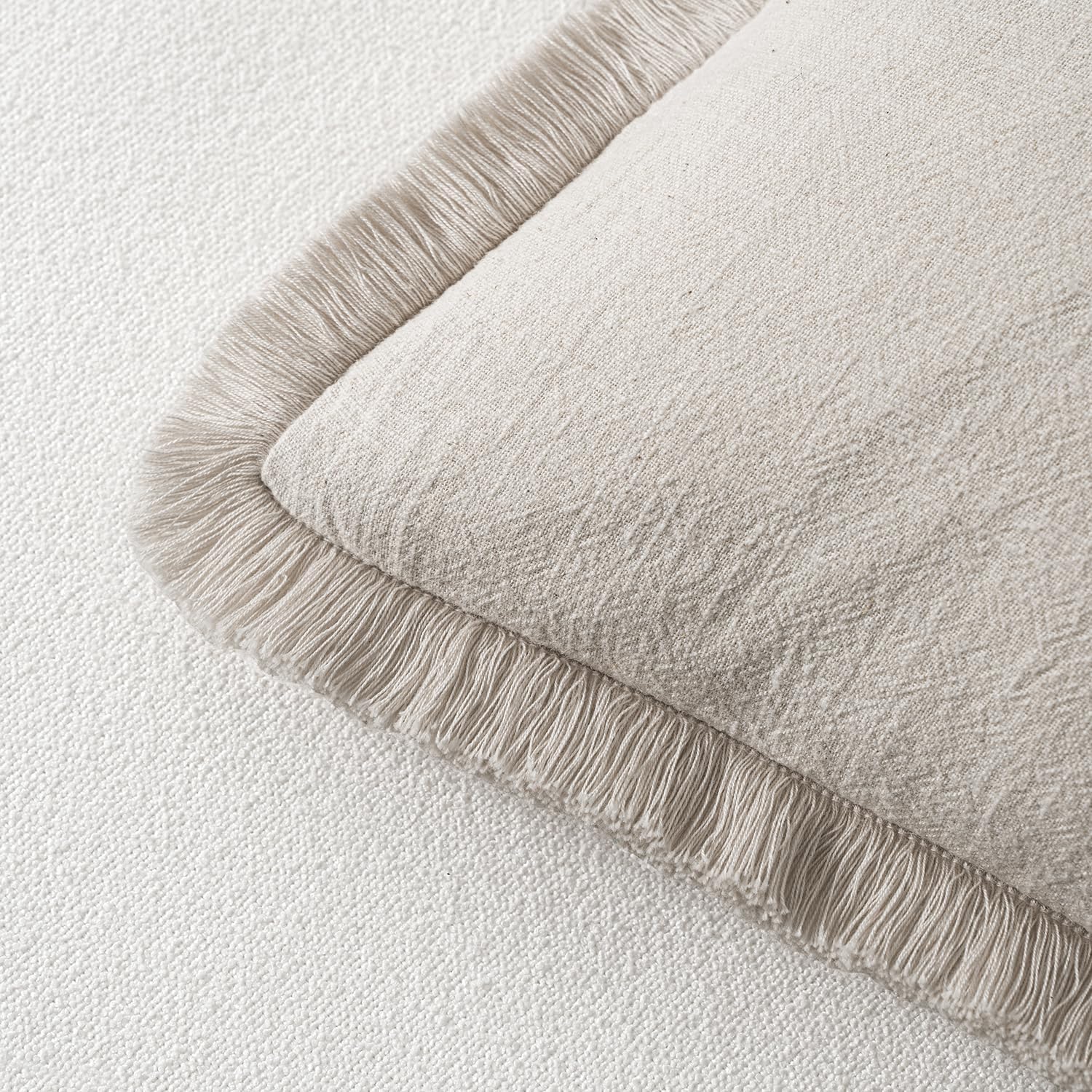 MIULEE Decorative Throw Pillow Covers Neutral Linen Fringe Throw Pillows Set of 2 Natural Beige Boho Farmhouse Cushion Covers with Tassels for Couch Sofa Bed Spring Home Decor 20x20 Inch