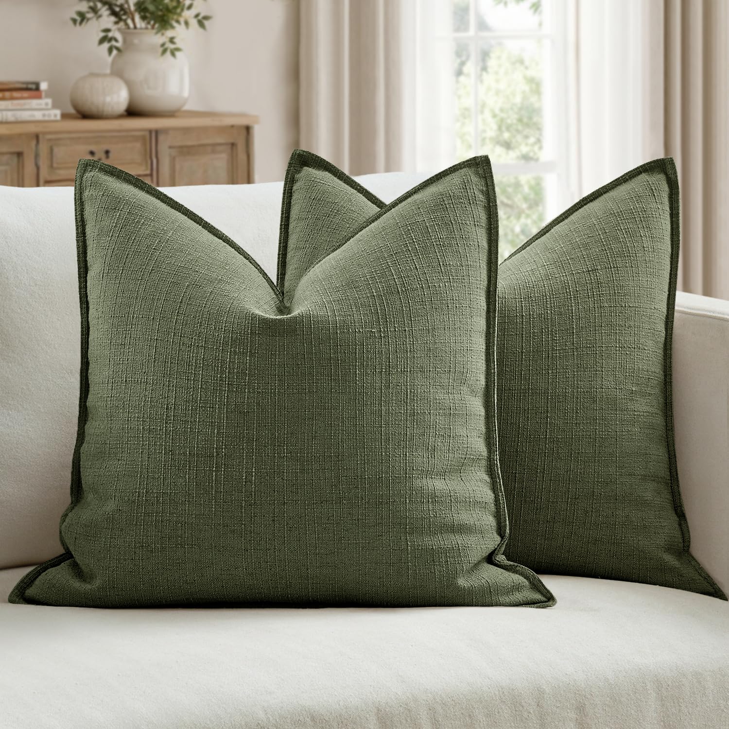 MIULEE Pack of 2 Thick Textured Couch Throw Pillow Covers, Navy Blue Decorative Pillow Covers 20x20, Neutral Linen Cushion Cases for Sofa Bed Living Room Modern Farmhouse Home Decor, No Filling