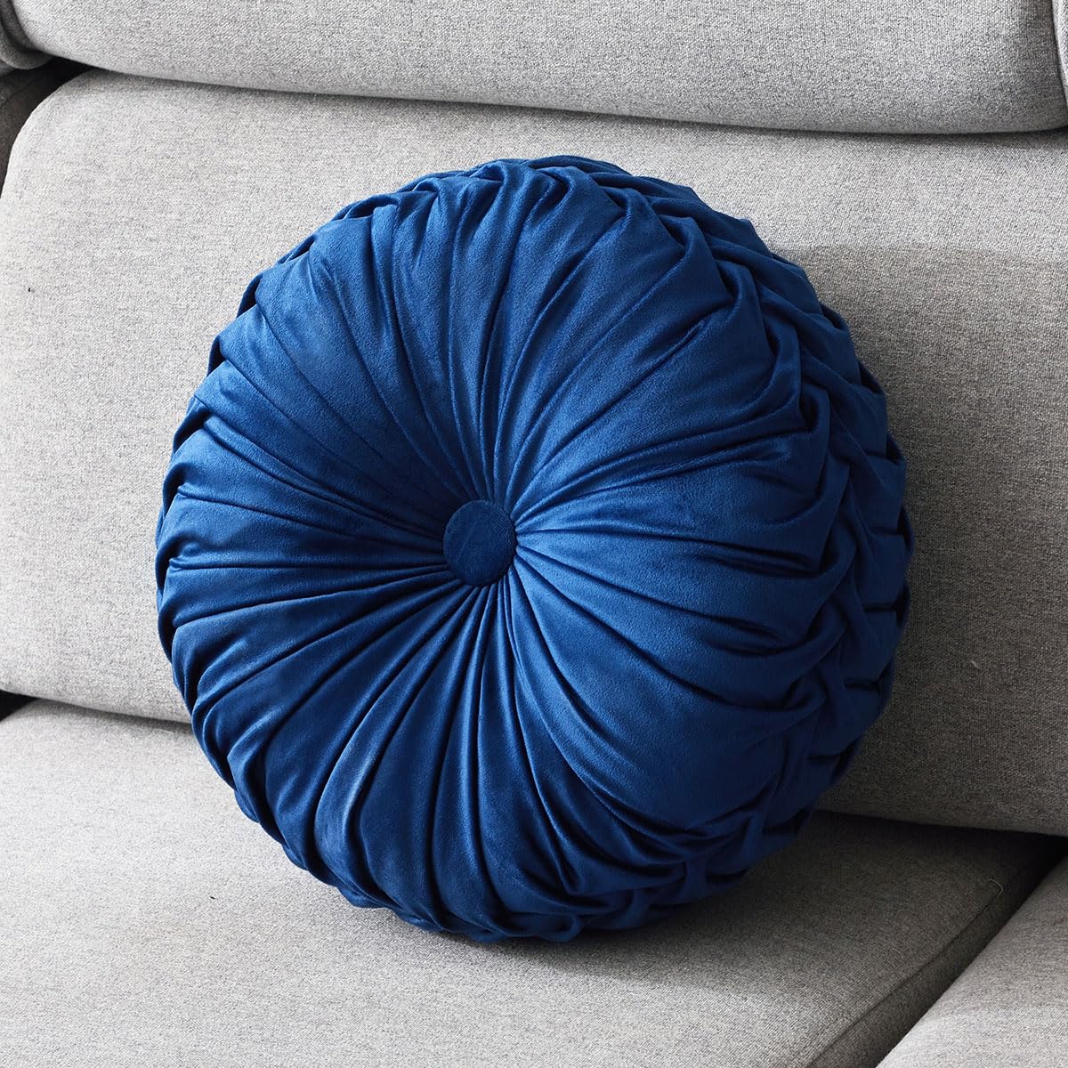 Round Throw Pillow Velvet 1 Pcs 14.17" Home Decoration Pleated 3D Pumpkin Pillow Cushion for Couch Chair Bed Car (Caramel Color)