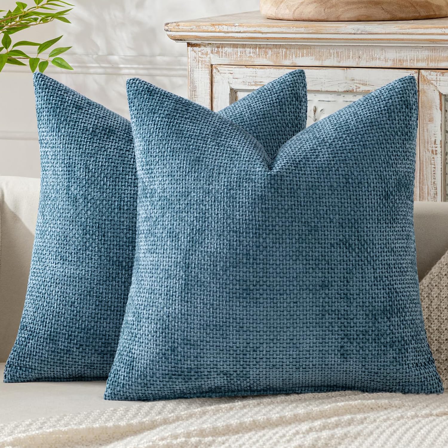 MIULEE Pack of 2 Couch Throw Pillow Covers 18x18 Inch Neutral Beige Modern Boho Accent Decorative Pillow Covers Soft Chenille Farmhouse Cushion Covers for Home Decor Bed Sofa Living Room