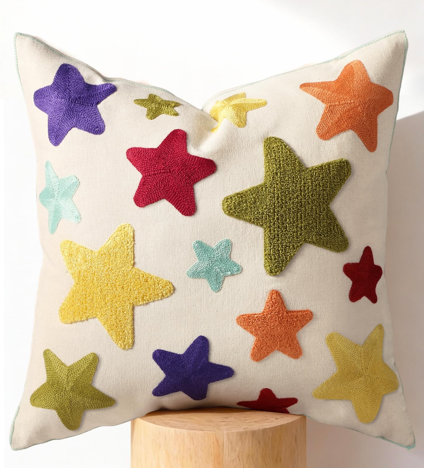 Embroidered Throw Pillow Cover 18x18 Inch - Modern Geometric Decorative Pillow Cover with Zipper for Sofa Couch Living Room Chair Car Aesthetic Design Cushion Pillowcase, Colorful Checkered