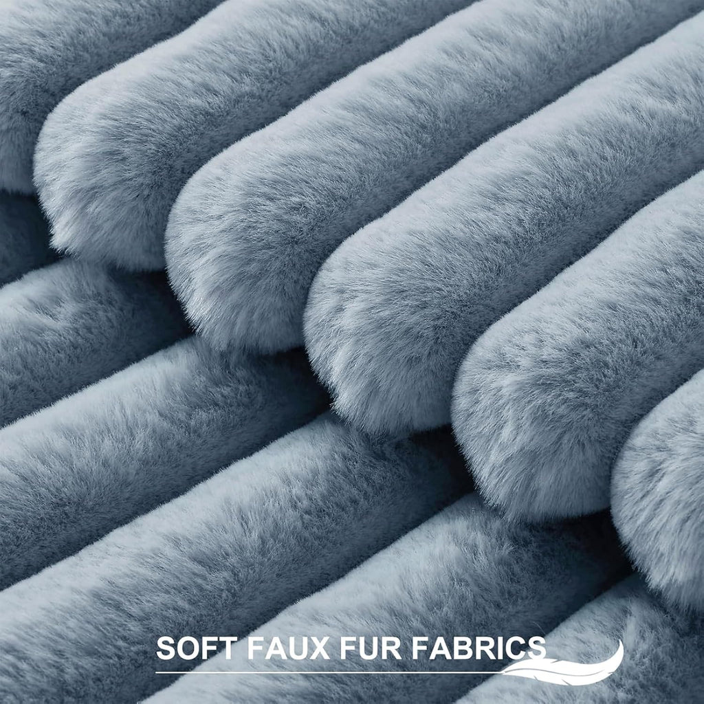 Pallene Faux Fur Plush Throw Pillow Covers 18x18 Set of 2, Luxury Soft Fluffy Striped Decorative Pillow Covers for Sofa, Couch, Living Room, Blue Grey