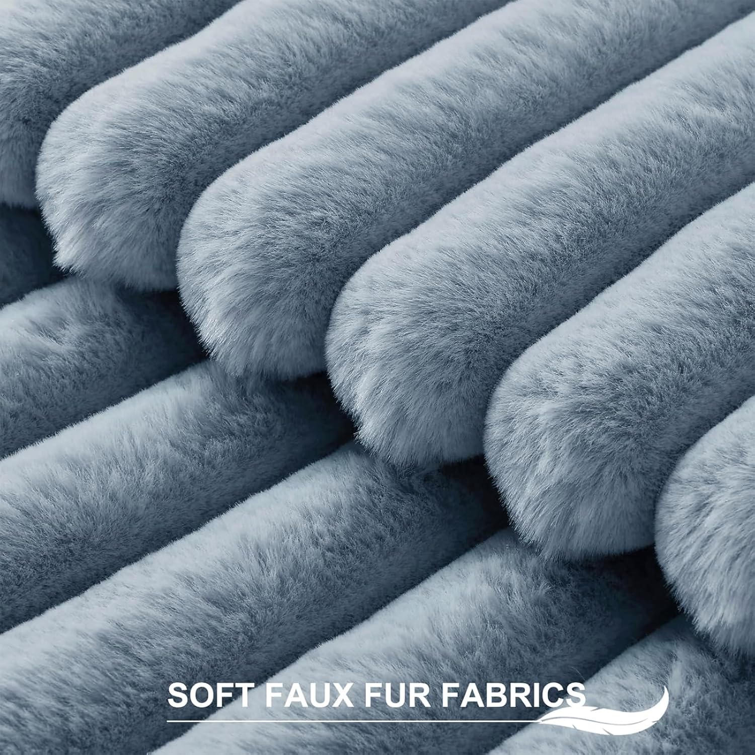 Pallene Faux Fur Plush Throw Pillow Covers 18x18 Set of 2, Luxury Soft Fluffy Striped Decorative Pillow Covers for Sofa, Couch, Living Room, Blue Grey
