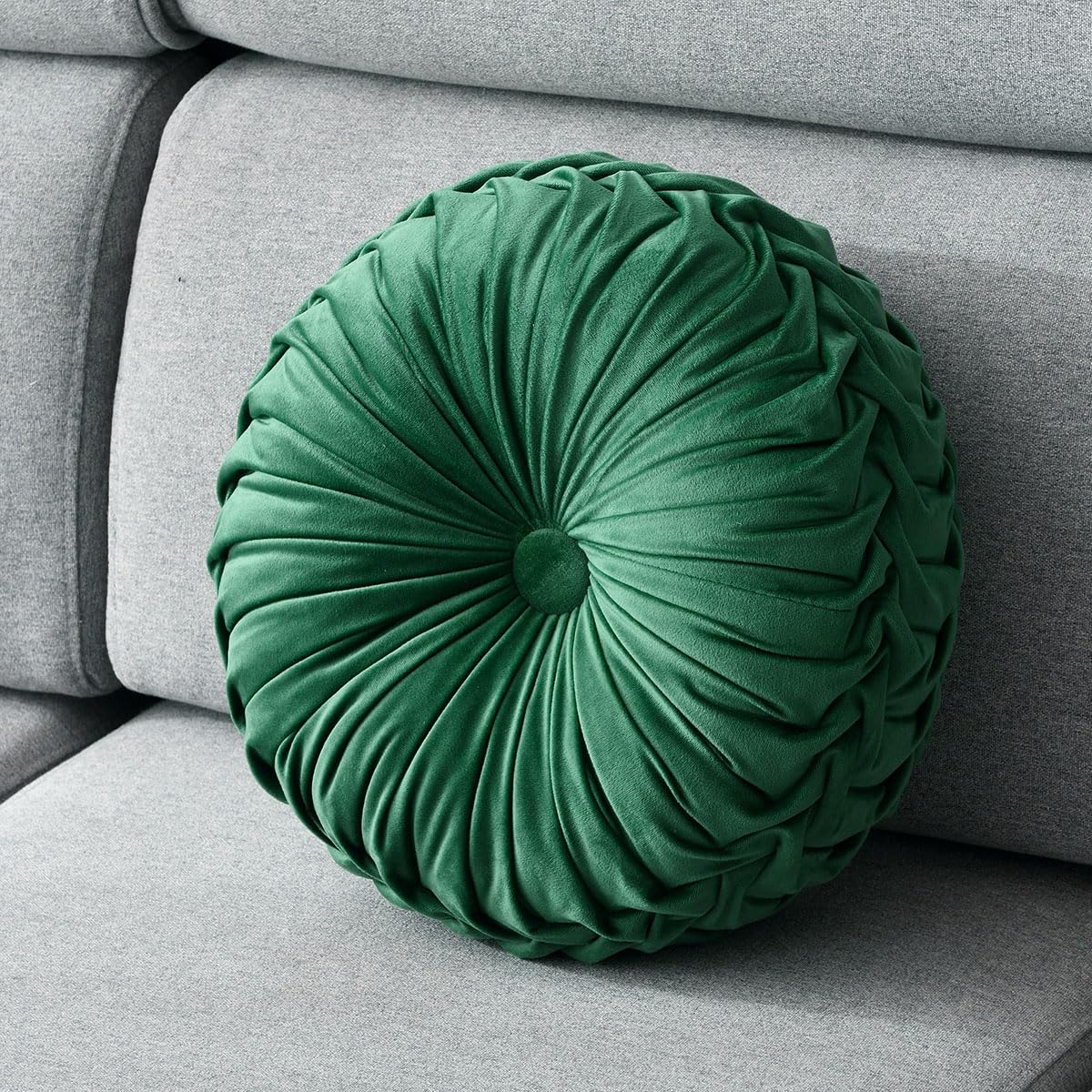 Round Throw Pillow Velvet 1 Pcs 14.17" Home Decoration Pleated 3D Pumpkin Pillow Cushion for Couch Chair Bed Car (Caramel Color)