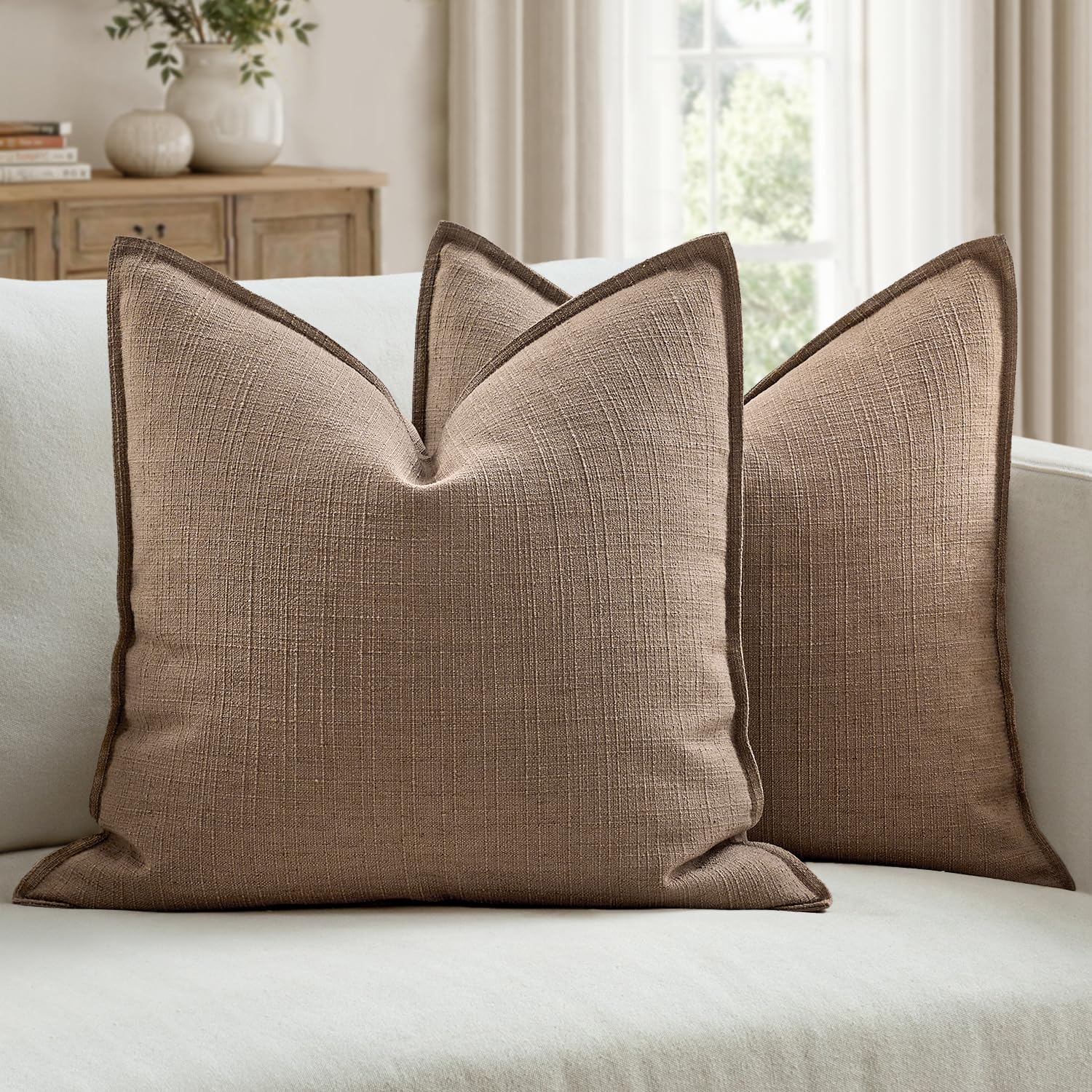 MIULEE Pack of 2 Thick Textured Couch Throw Pillow Covers, Navy Blue Decorative Pillow Covers 20x20, Neutral Linen Cushion Cases for Sofa Bed Living Room Modern Farmhouse Home Decor, No Filling