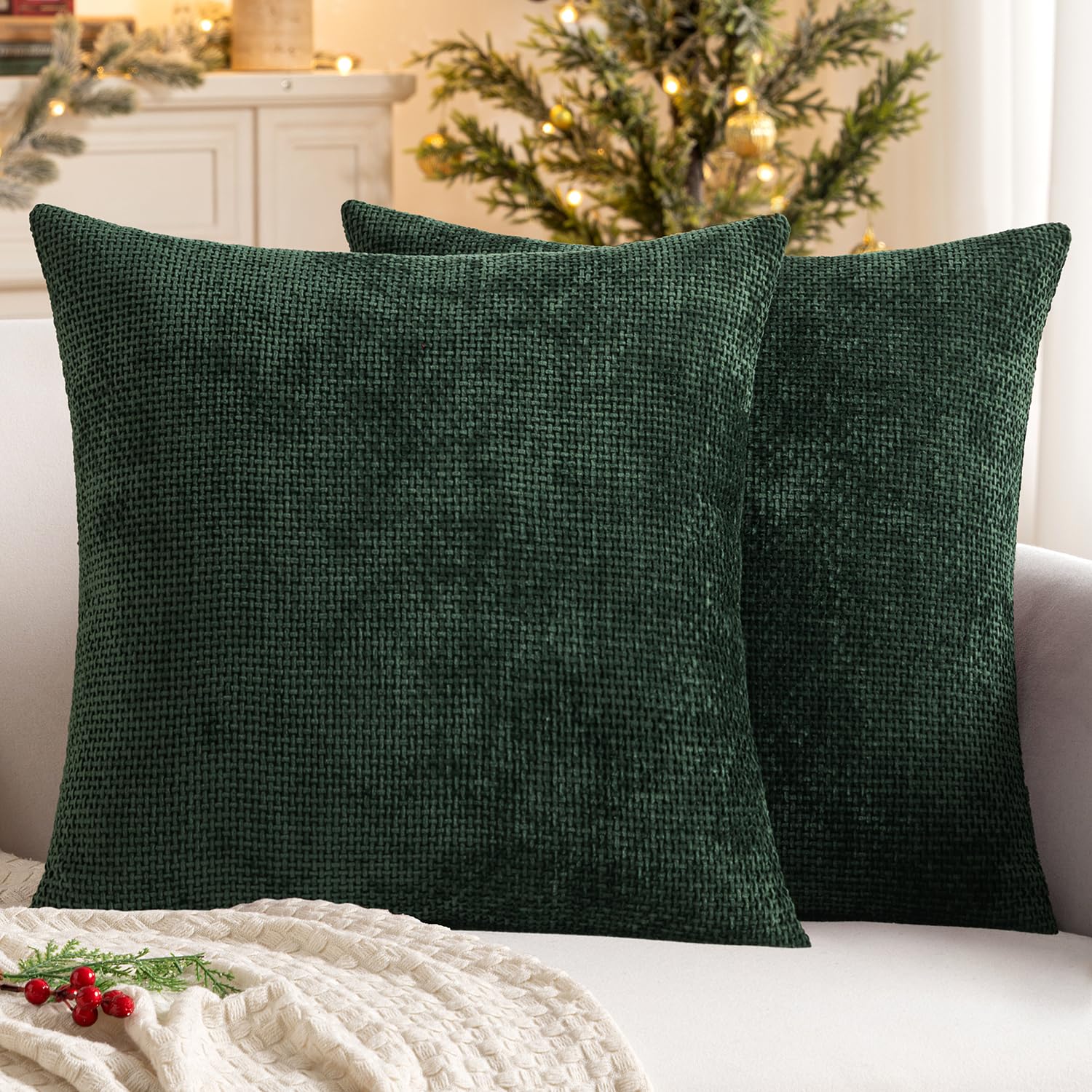 MIULEE Pack of 2 Couch Throw Pillow Covers 18x18 Inch Neutral Beige Modern Boho Accent Decorative Pillow Covers Soft Chenille Farmhouse Cushion Covers for Home Decor Bed Sofa Living Room