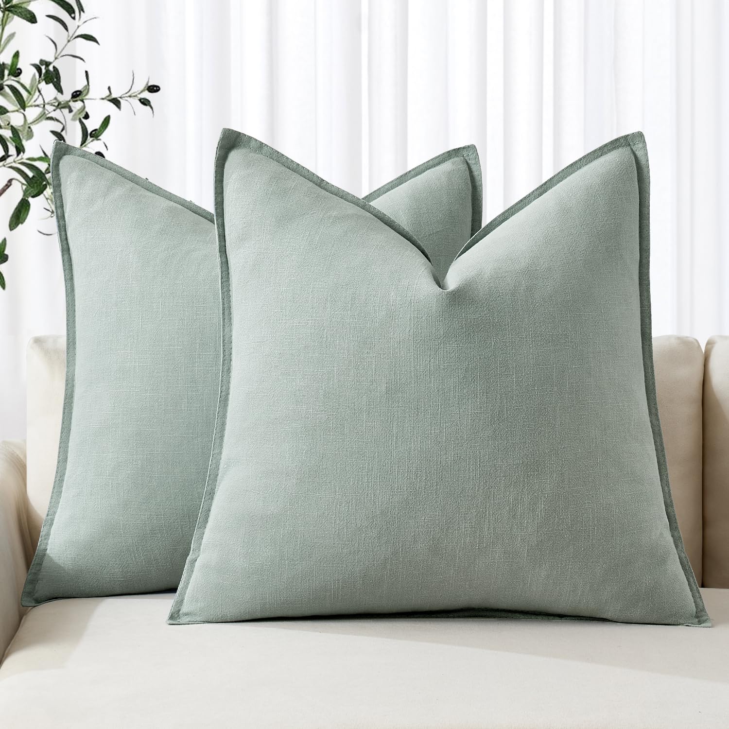 MIULEE Decorative Linen Pillow Covers 20x20 Inch Natural Beige Boho Farmhouse Neutral Couch Throw Pillows for Bed Pack of 2 Accent Modern Pillowcase Sofa Livingroom Home Decor