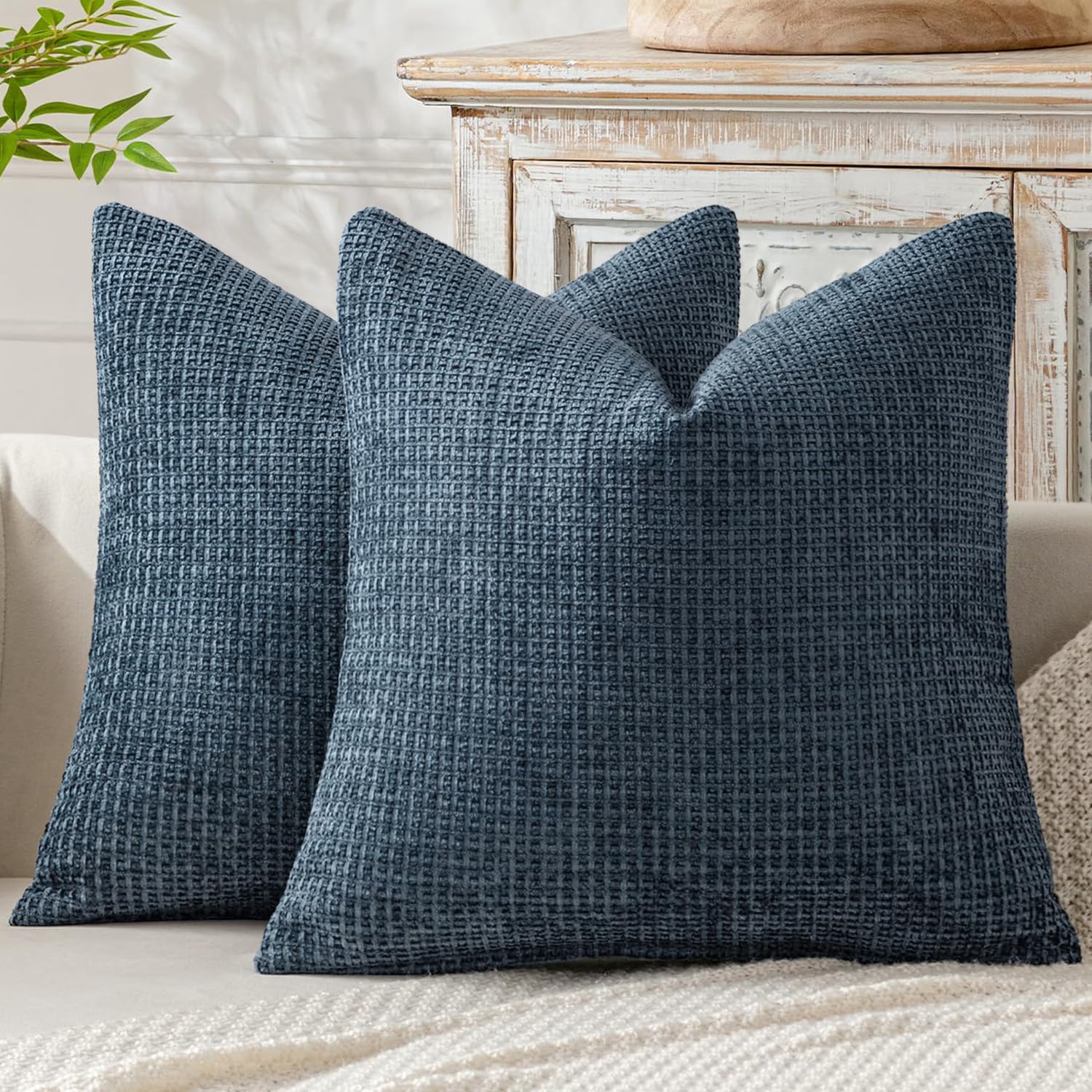 MIULEE Pack of 2 Couch Throw Pillow Covers 18x18 Inch Neutral Beige Modern Boho Accent Decorative Pillow Covers Soft Chenille Farmhouse Cushion Covers for Home Decor Bed Sofa Living Room